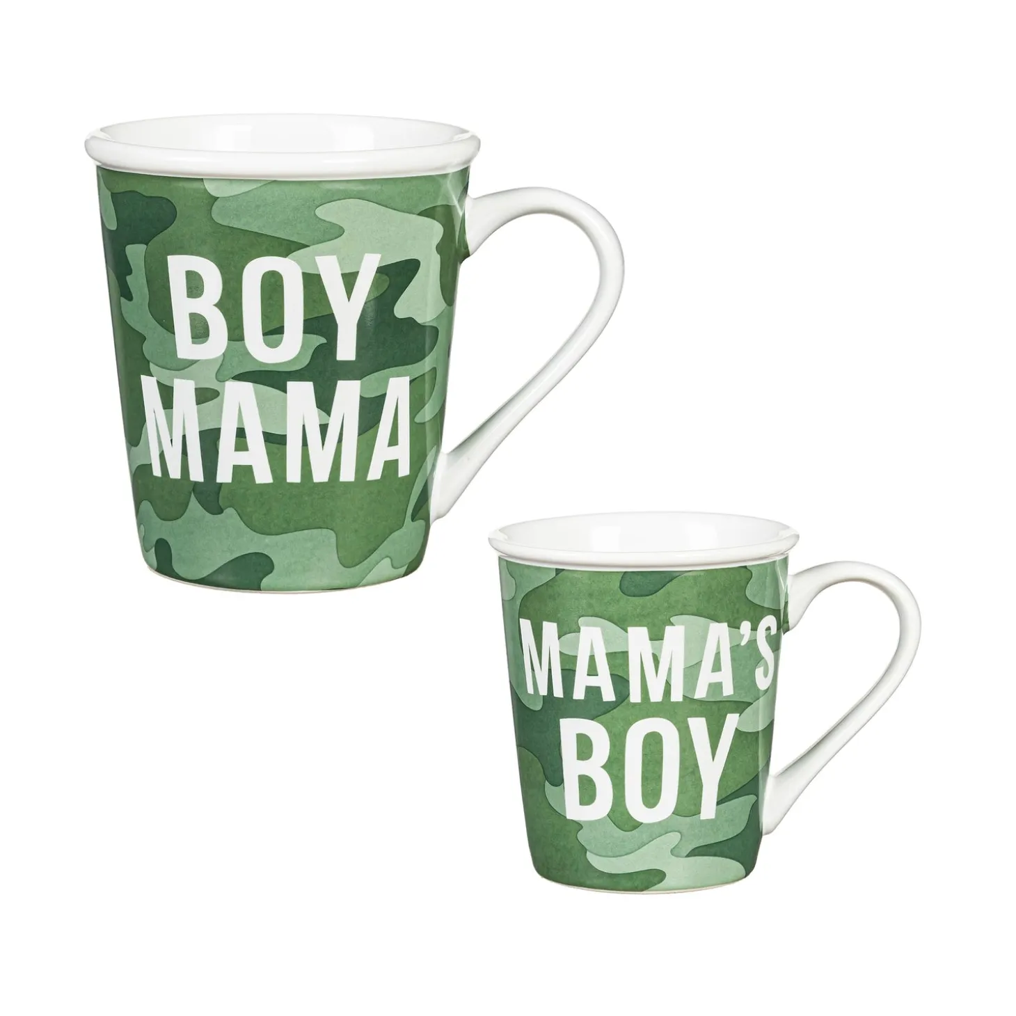 Coffee & Tea Cups>Plow & Hearth Mommy and Me Ceramic Cup Gift Set, 16 oz. and 8 oz., Boy Mama / Mama's Boy