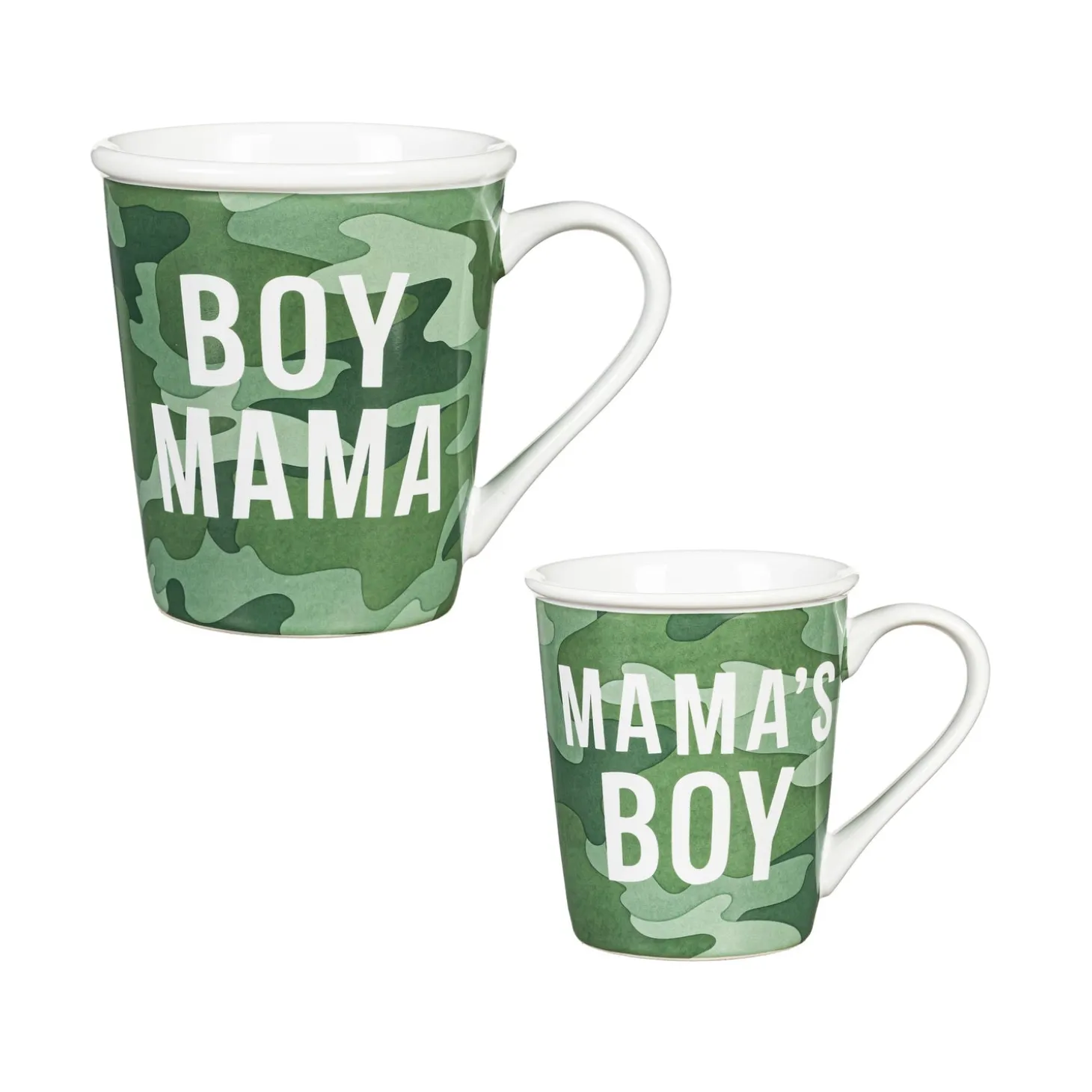 Coffee & Tea Cups>Plow & Hearth Mommy and Me Ceramic Cup Gift Set, 16 oz. and 8 oz., Boy Mama / Mama's Boy