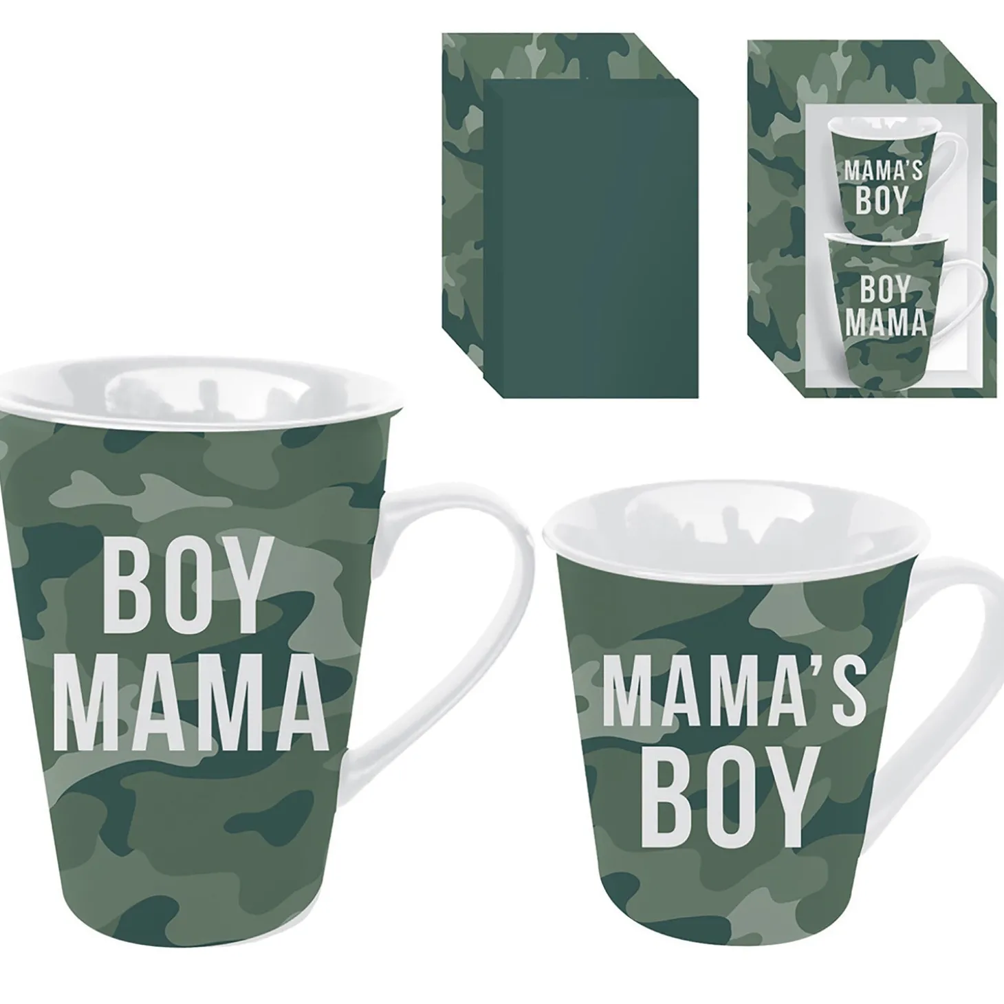 Coffee & Tea Cups>Plow & Hearth Mommy and Me Ceramic Cup Gift Set, 16 oz. and 8 oz., Boy Mama / Mama's Boy