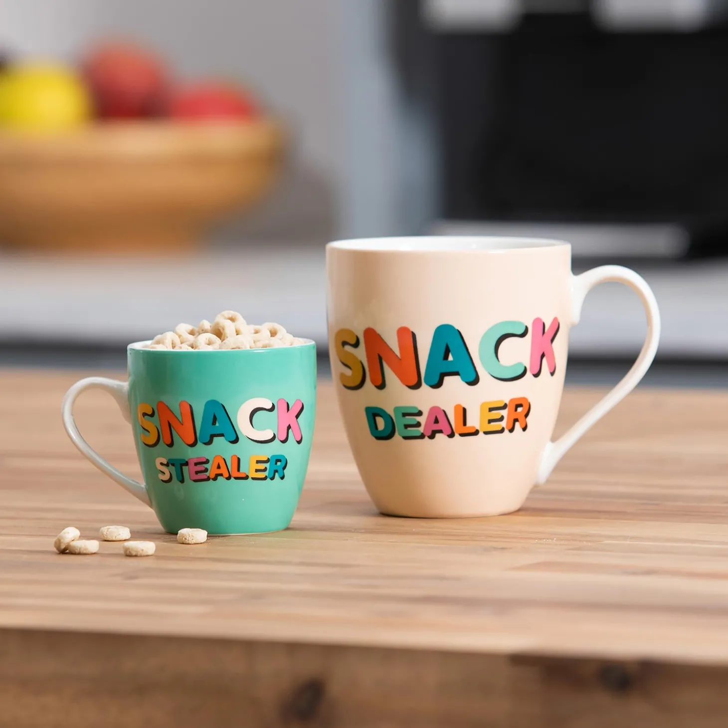 Coffee & Tea Cups>Plow & Hearth Mommy and Me Ceramic Cup Giftset, 17oz. & 7oz., Snack Dealer/Snack Stealer
