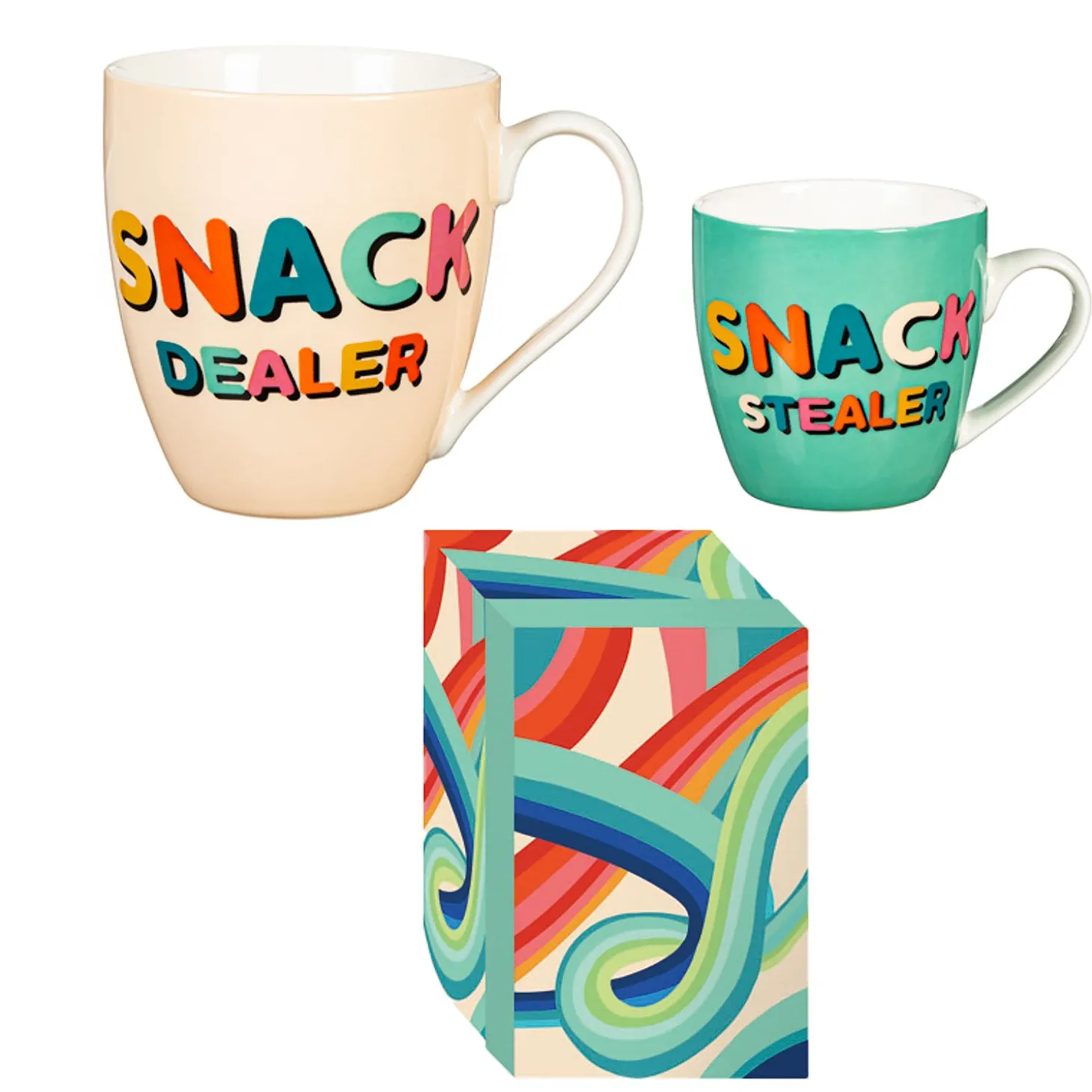 Coffee & Tea Cups>Plow & Hearth Mommy and Me Ceramic Cup Giftset, 17oz. & 7oz., Snack Dealer/Snack Stealer