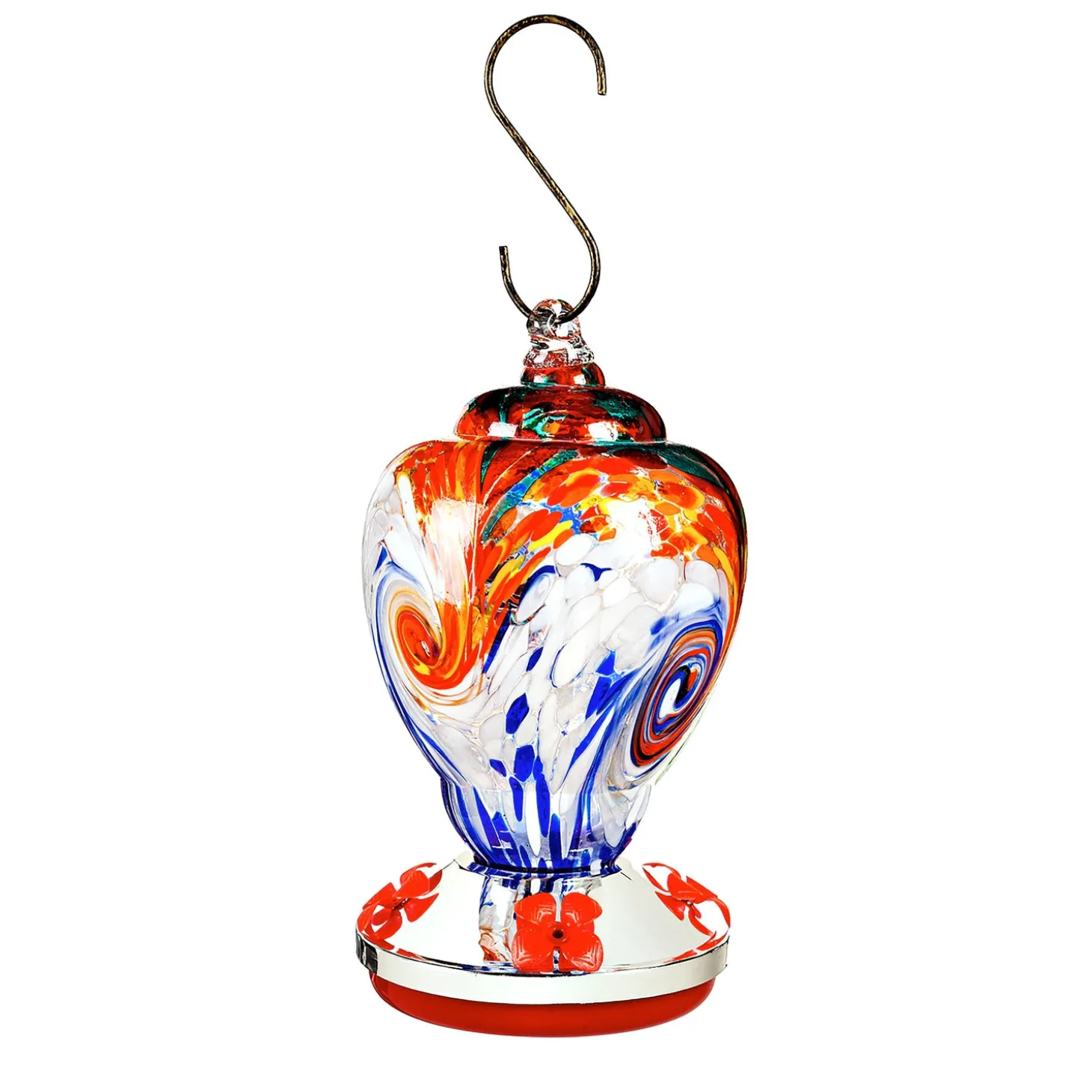 Hummingbird Feeders>Plow & Hearth Mutli-Colored Swirled Glass Hummingbird Feeder, Blue