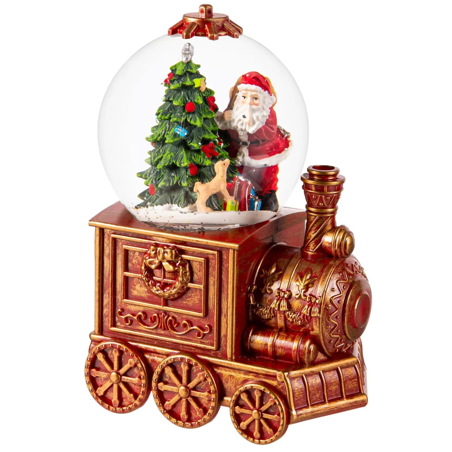 Decorative Accents | Lighted Accents>Plow & Hearth North Pole Express LED Table Decor Train Spinning Water Lantern with Santa and Tree, 7.5"