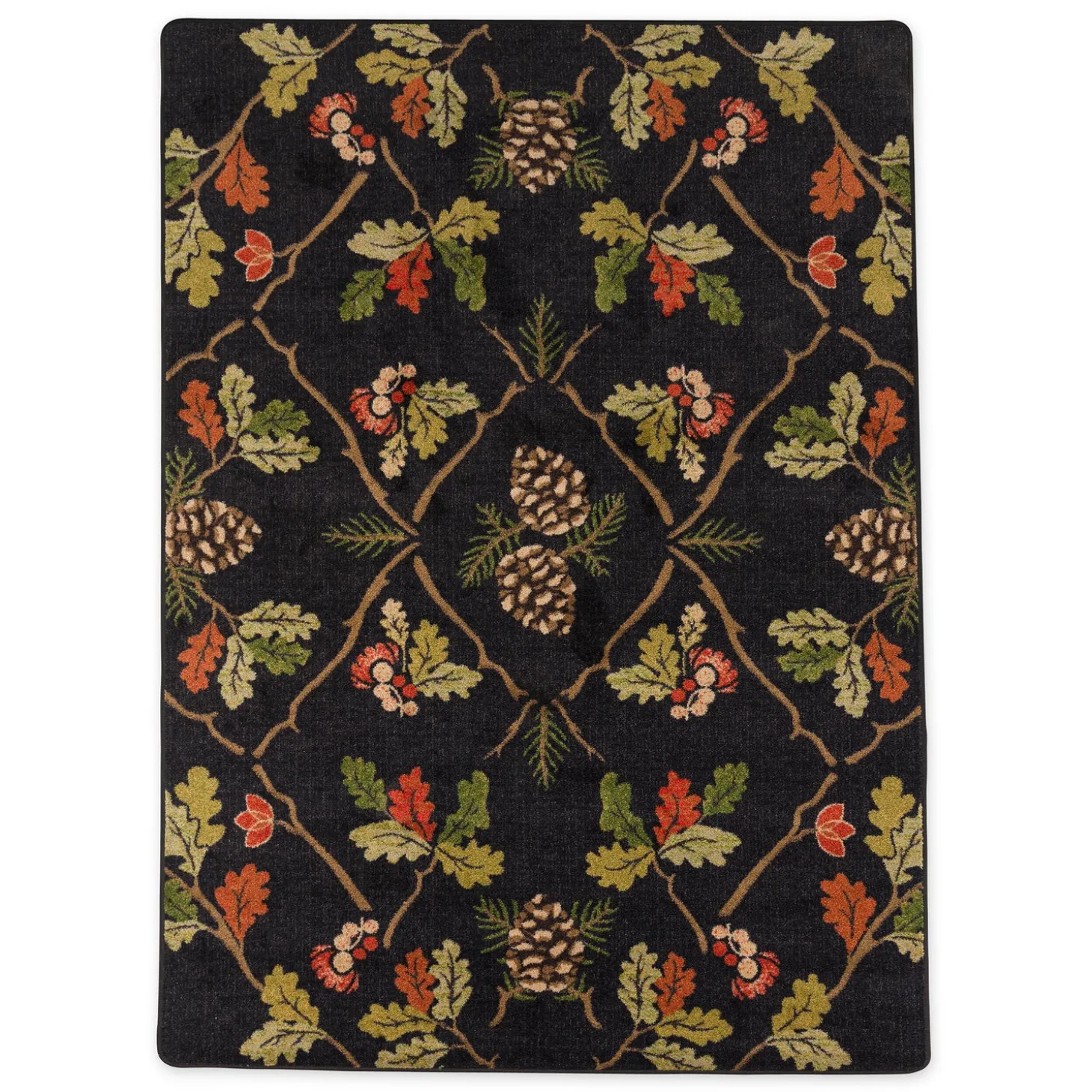 Area Rugs>Plow & Hearth Oakwood Pine Cone and Oak Leaf Rug, 5'4" x 7'8"