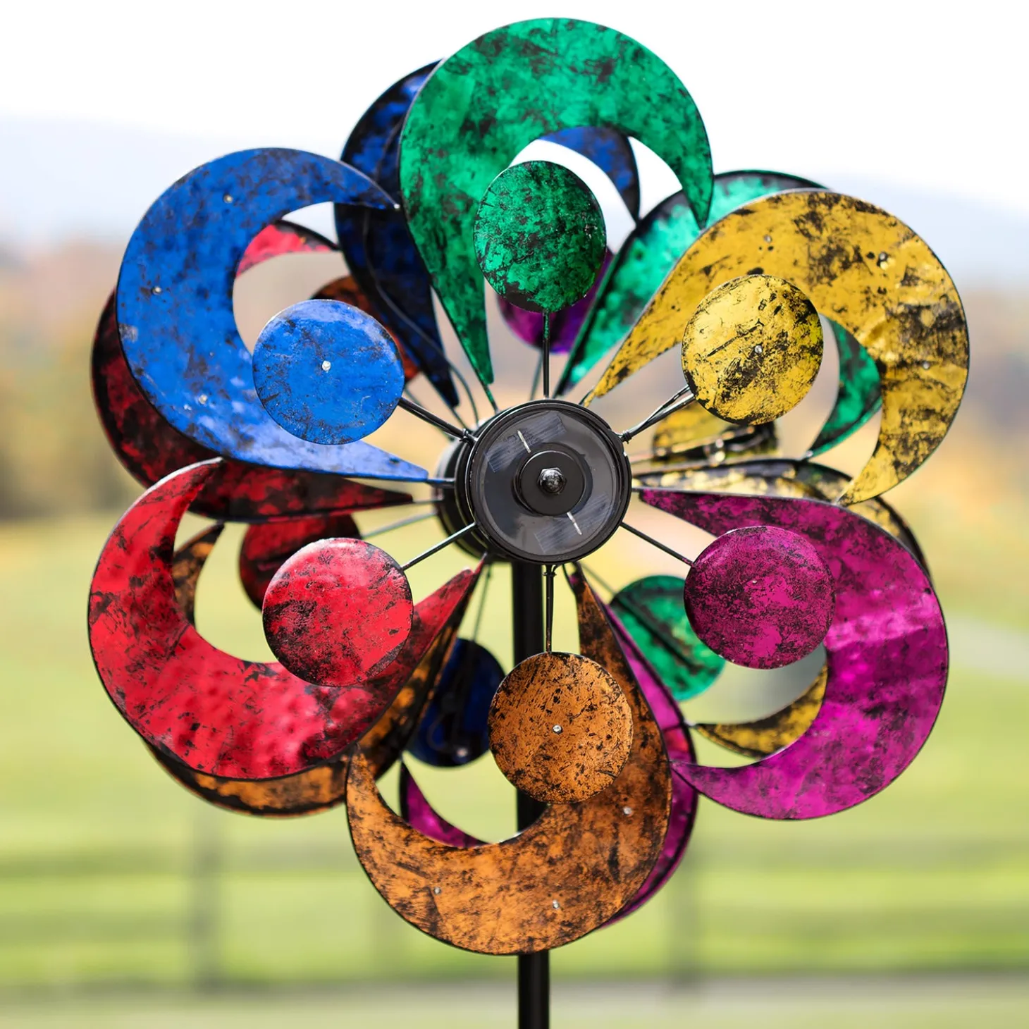 Wind Spinners | Solar Accents>Plow & Hearth Oversized Multicolor Solar Lighted Gala Wind Spinner with Four Rotors