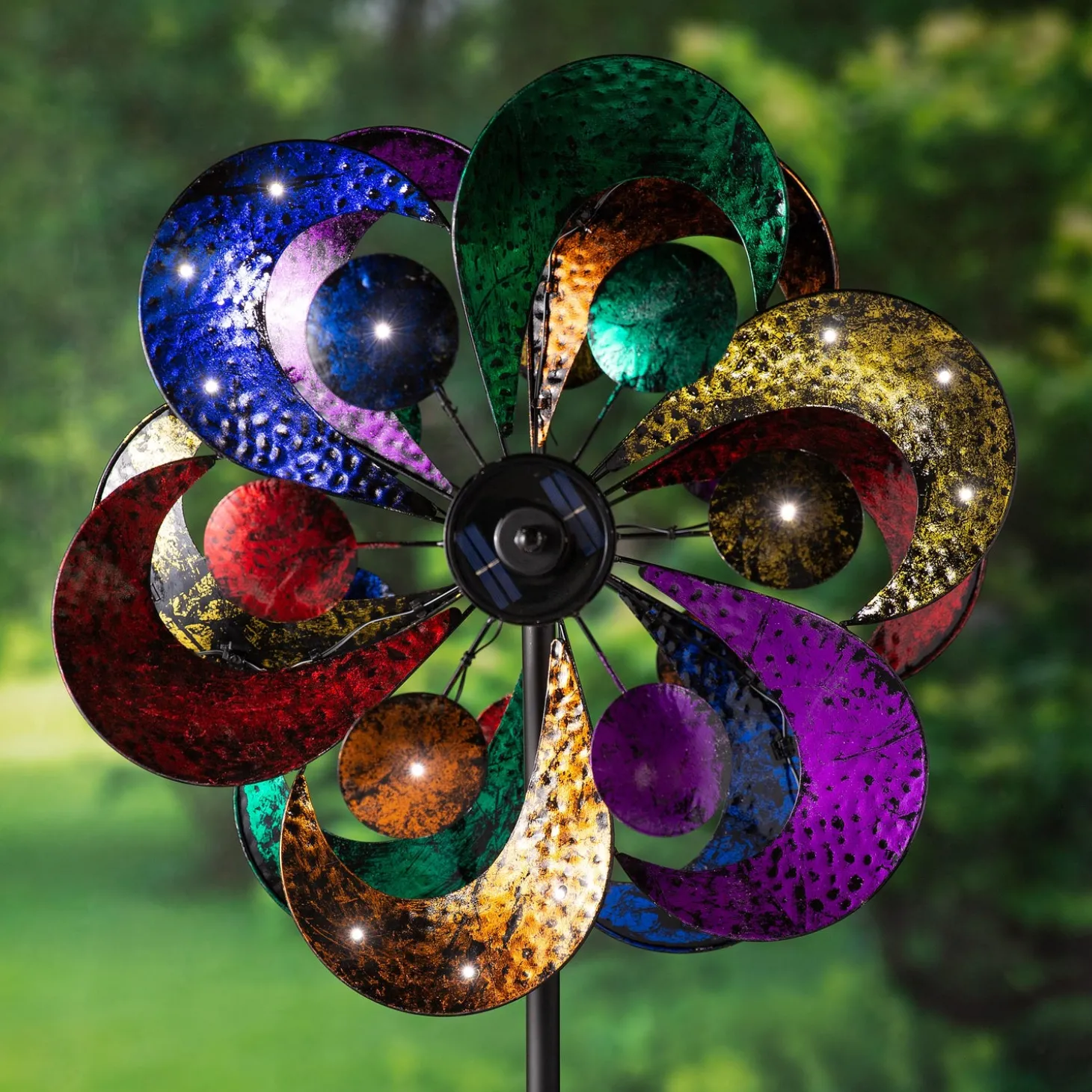 Wind Spinners | Solar Accents>Plow & Hearth Oversized Multicolor Solar Lighted Gala Wind Spinner with Four Rotors