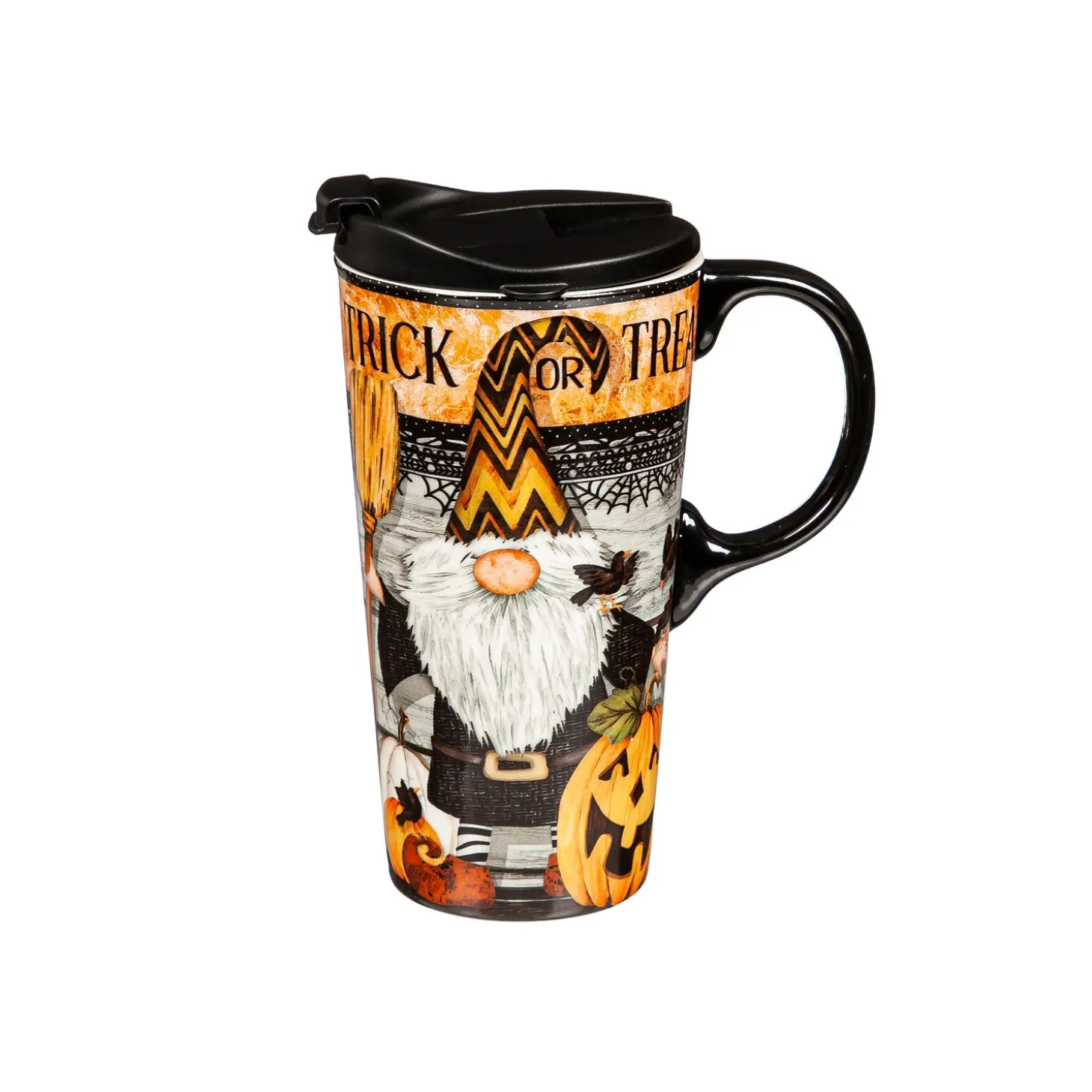Travel Cups>Plow & Hearth 17 OZ Ceramic Cup and Puzzle Gift Set, Trick Or Treat Gnome