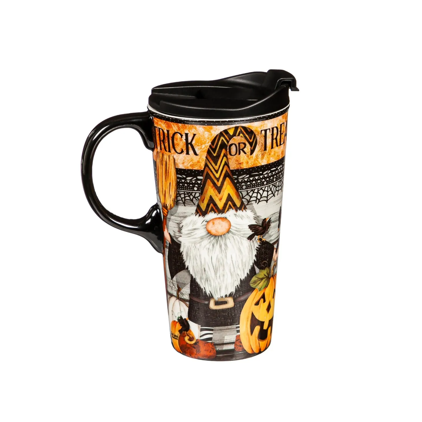 Travel Cups>Plow & Hearth 17 OZ Ceramic Cup and Puzzle Gift Set, Trick Or Treat Gnome