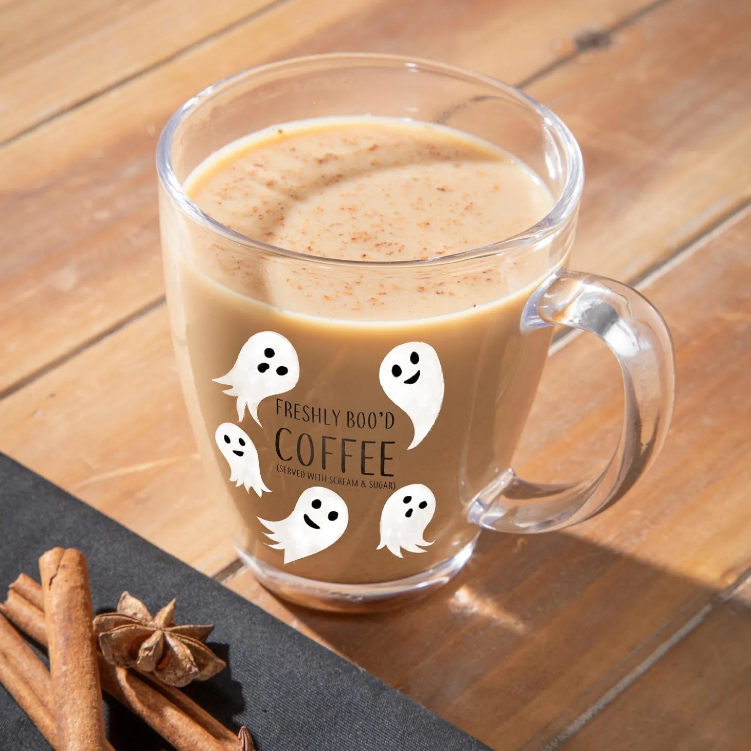 Coffee & Tea Cups>Plow & Hearth 17oz Glass Coffee Cup w/ Gift Box, Freshly Boo'd Coffee