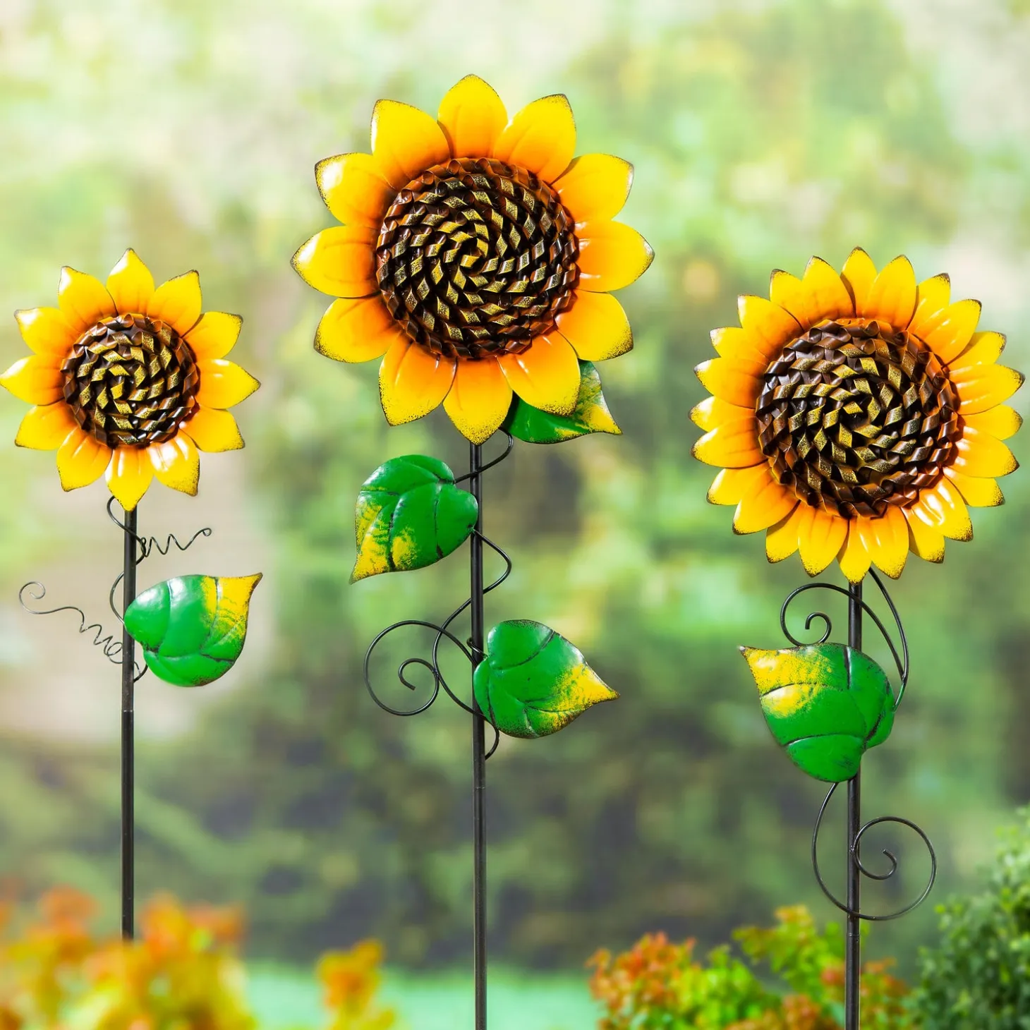 Garden Stakes>Plow & Hearth Painted Metal Sunflower Garden Stakes, Set Of 3
