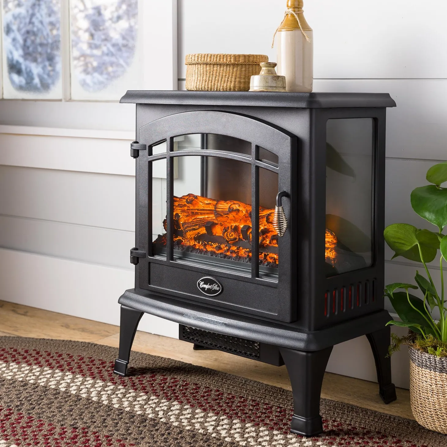 Electric Fireplaces & Stoves>Plow & Hearth Panoramic Quartz Infrared Stove Heater Black