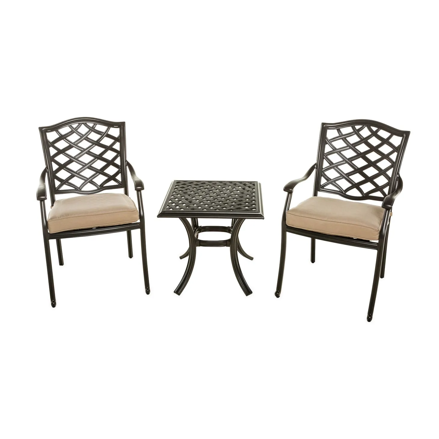 Outdoor Seating Sets>Plow & Hearth Park Grove Cast Aluminum Outdoor Armchairs with Cushions, Set of 2