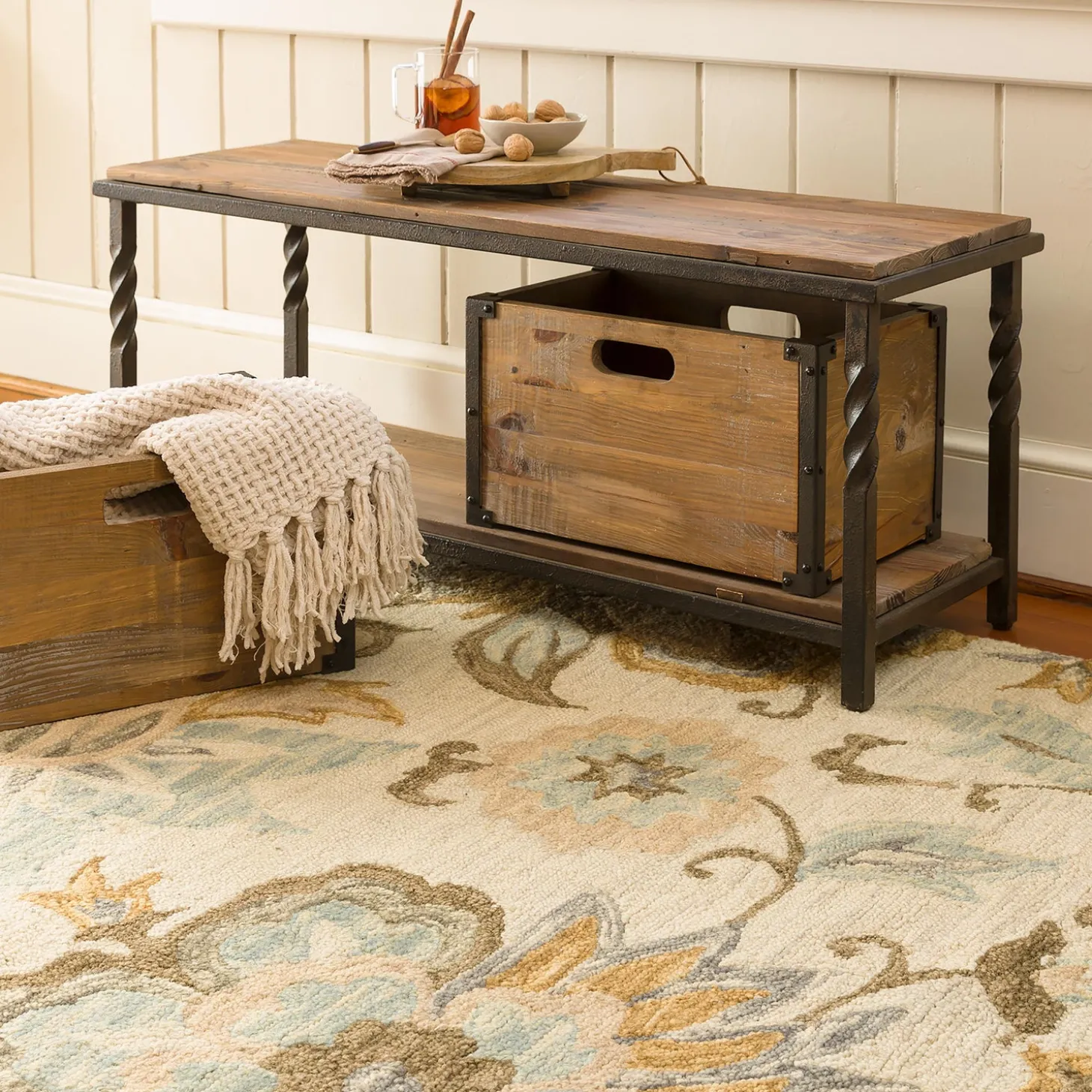 Area Rugs>Plow & Hearth Parkside Wool Floral Rug, 5' x 8' Natural