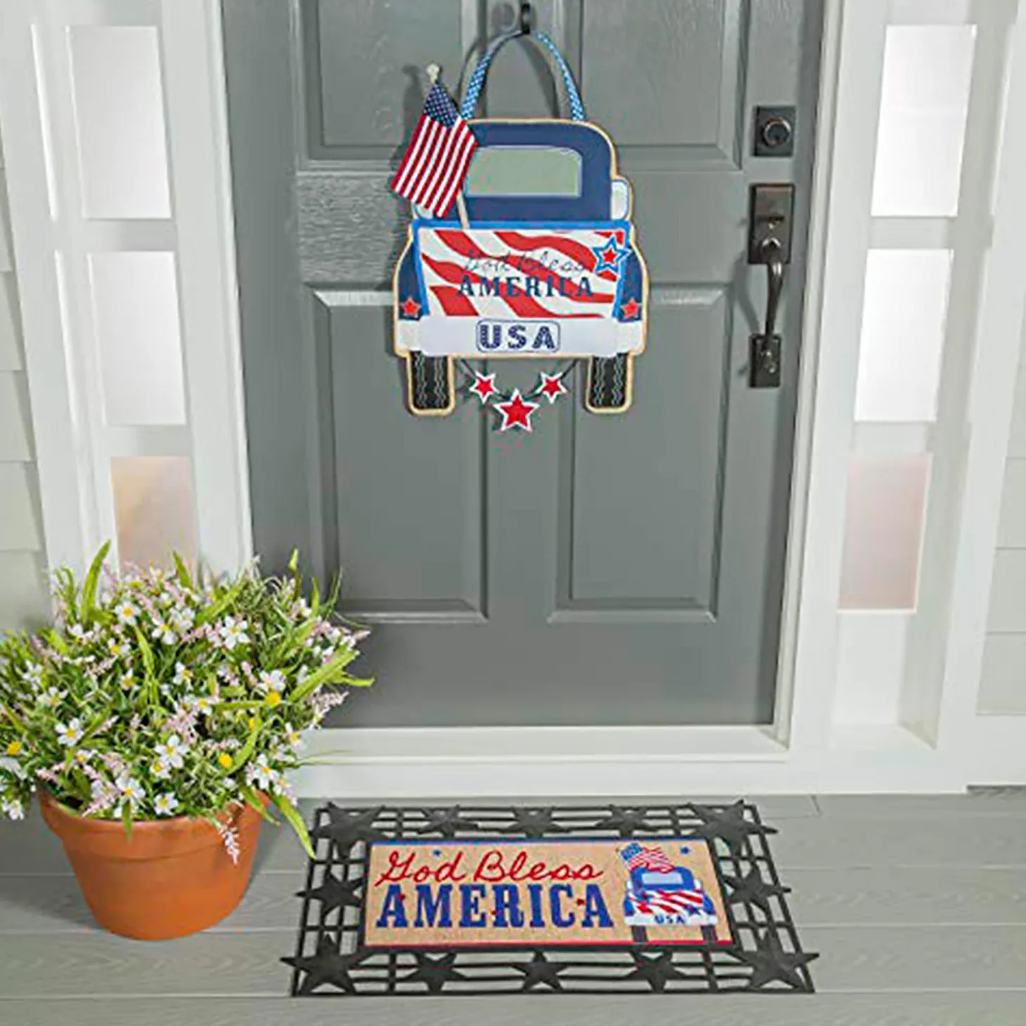 Fabric Door Hangers>Plow & Hearth Patriotic Door Decor and Sassafras Mat Set