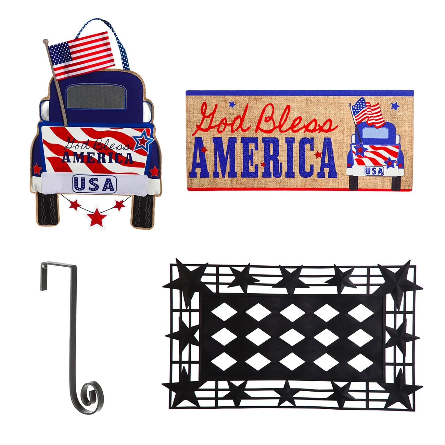 Fabric Door Hangers>Plow & Hearth Patriotic Door Decor and Sassafras Mat Set