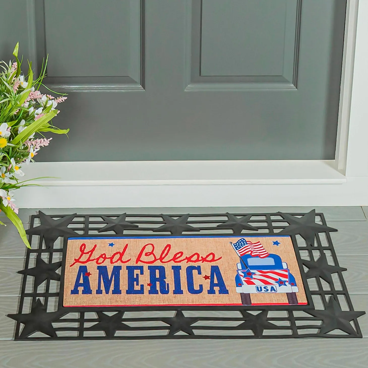 Fabric Door Hangers>Plow & Hearth Patriotic Door Decor and Sassafras Mat Set