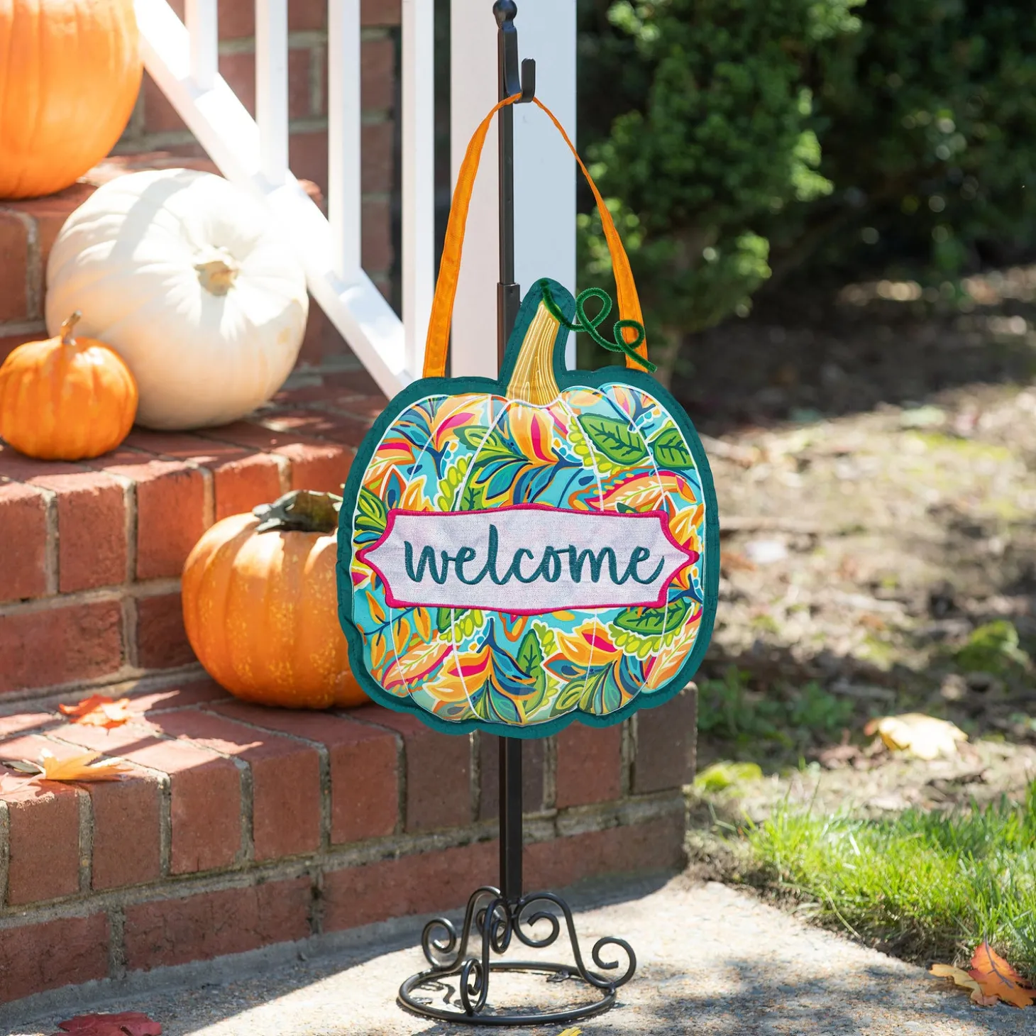 Fabric Door Hangers>Plow & Hearth Patterned Jacobean Floral Pumpkin Door Décor