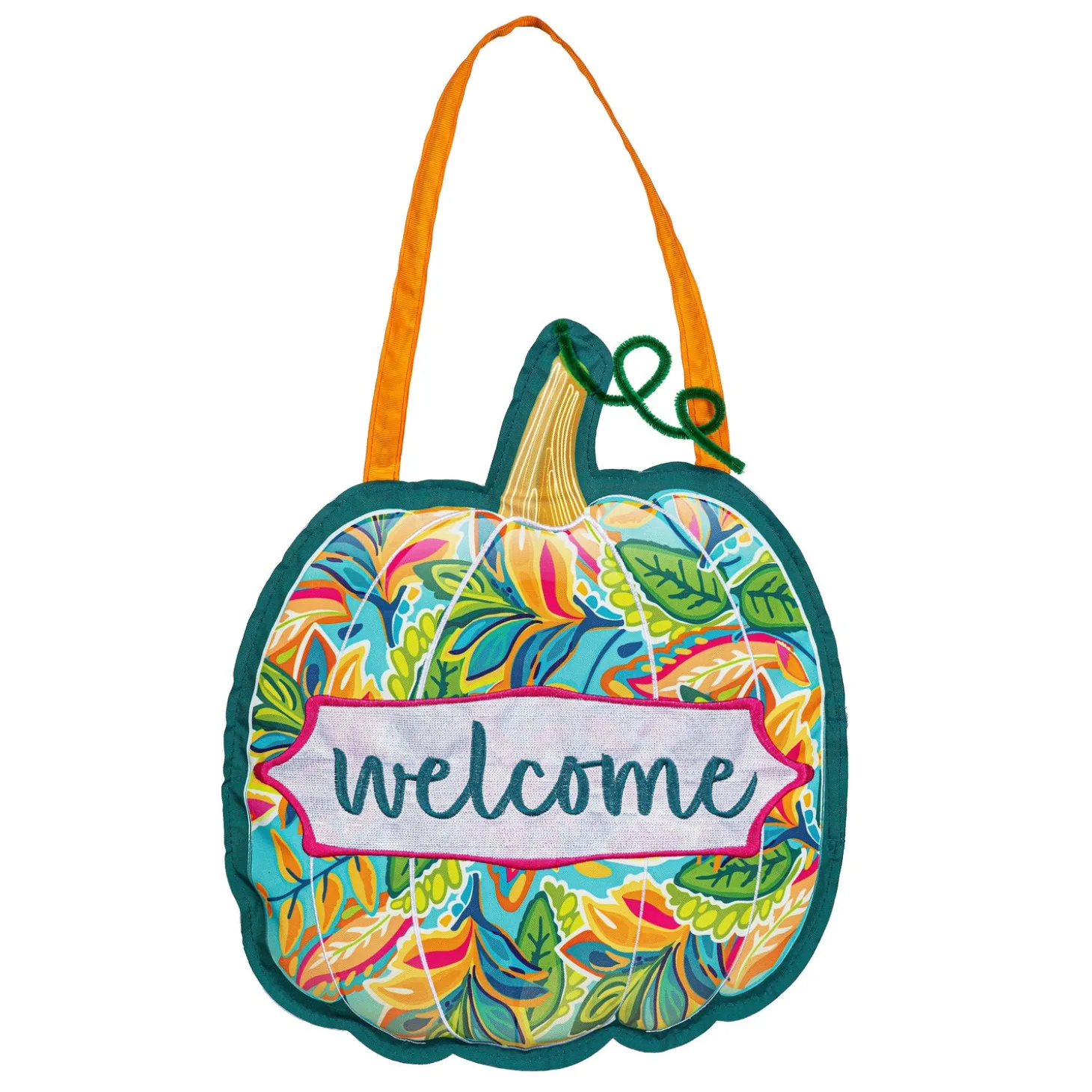 Fabric Door Hangers>Plow & Hearth Patterned Jacobean Floral Pumpkin Door Décor
