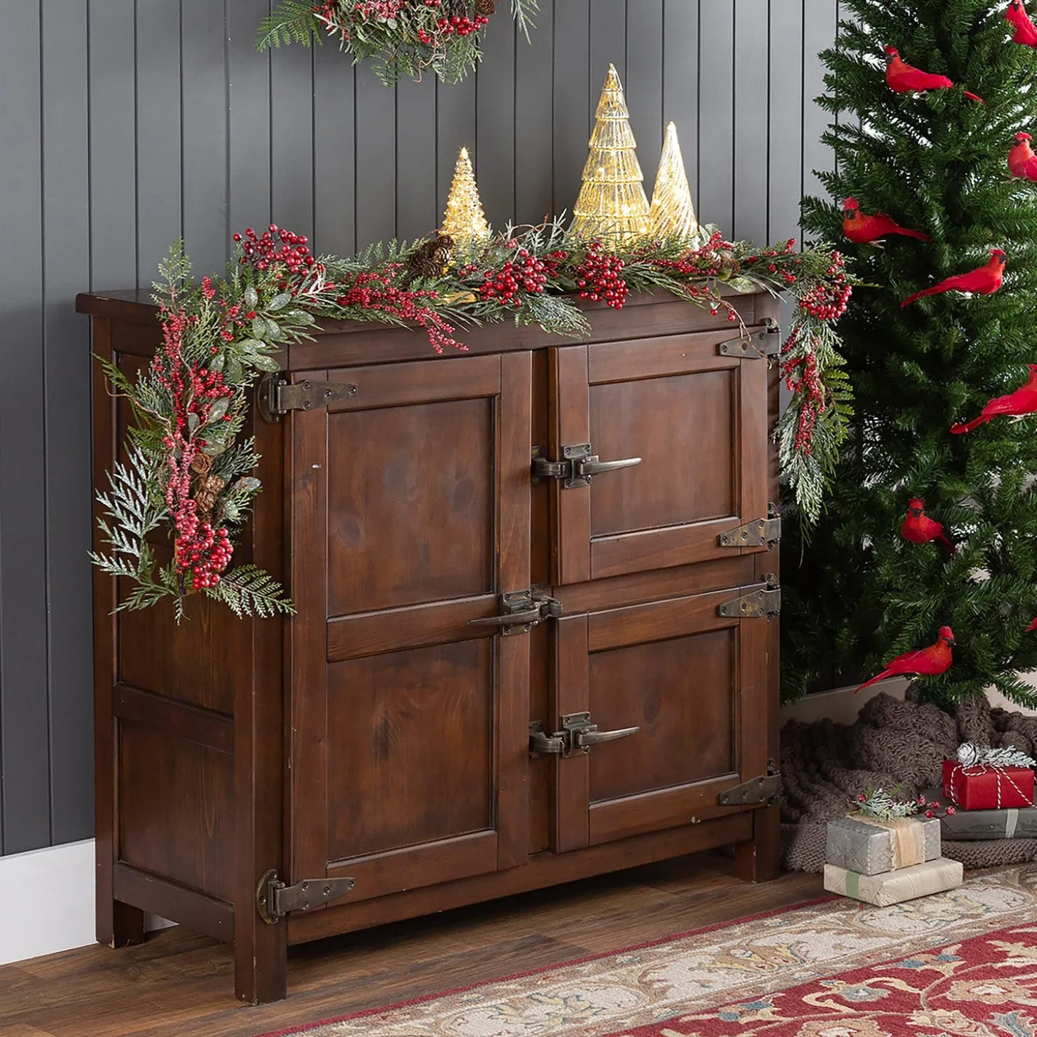 Desks & Console Tables | Chests & Storage Cabinets>Plow & Hearth Portland Ice Box Wood Console Table with Replica Hardware Walnut
