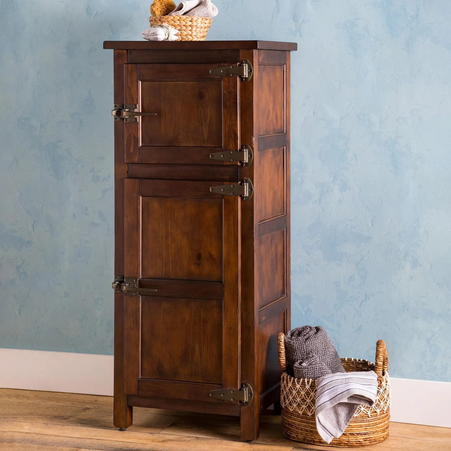 Chests & Storage Cabinets>Plow & Hearth Portland Ice Box Wood Jelly Cabinet with Replica Hardware