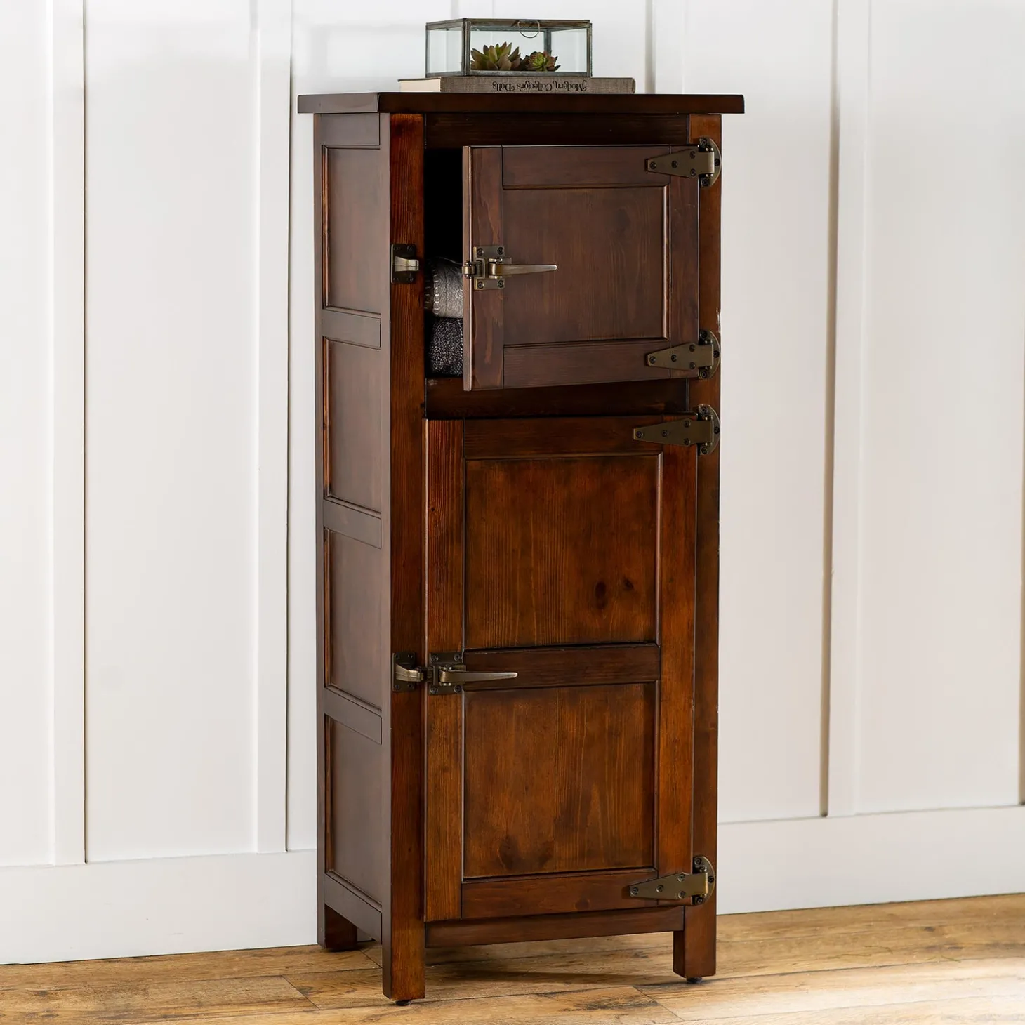 Chests & Storage Cabinets>Plow & Hearth Portland Ice Box Wood Jelly Cabinet with Replica Hardware