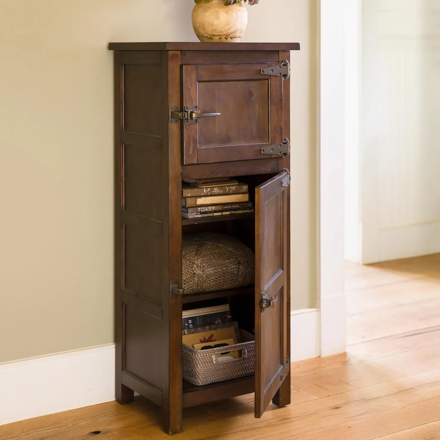 Chests & Storage Cabinets>Plow & Hearth Portland Ice Box Wood Jelly Cabinet with Replica Hardware