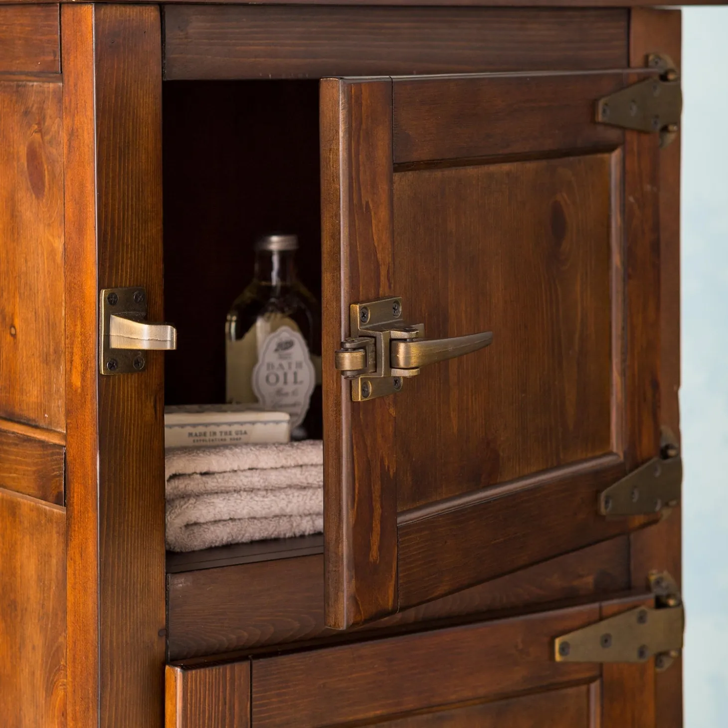 Chests & Storage Cabinets>Plow & Hearth Portland Ice Box Wood Jelly Cabinet with Replica Hardware