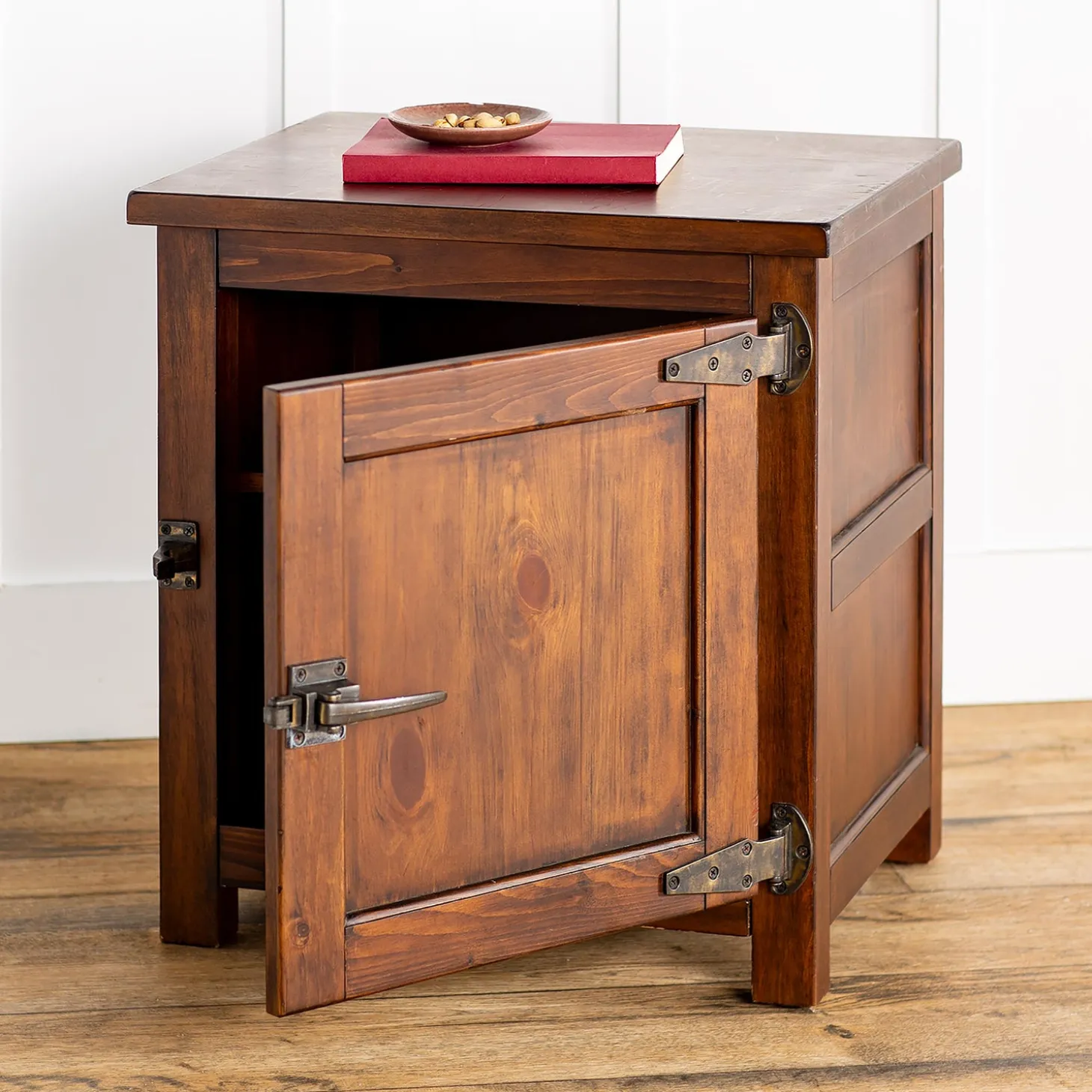 Accent Tables>Plow & Hearth Portland Ice Box Wood Storage Side Table with Replica Hardware Walnut