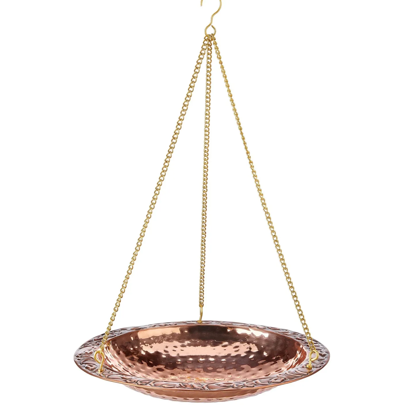 Birdbaths>Plow & Hearth Pure Copper Hanging Birdbath on 17" Long Brass Chain with Hook