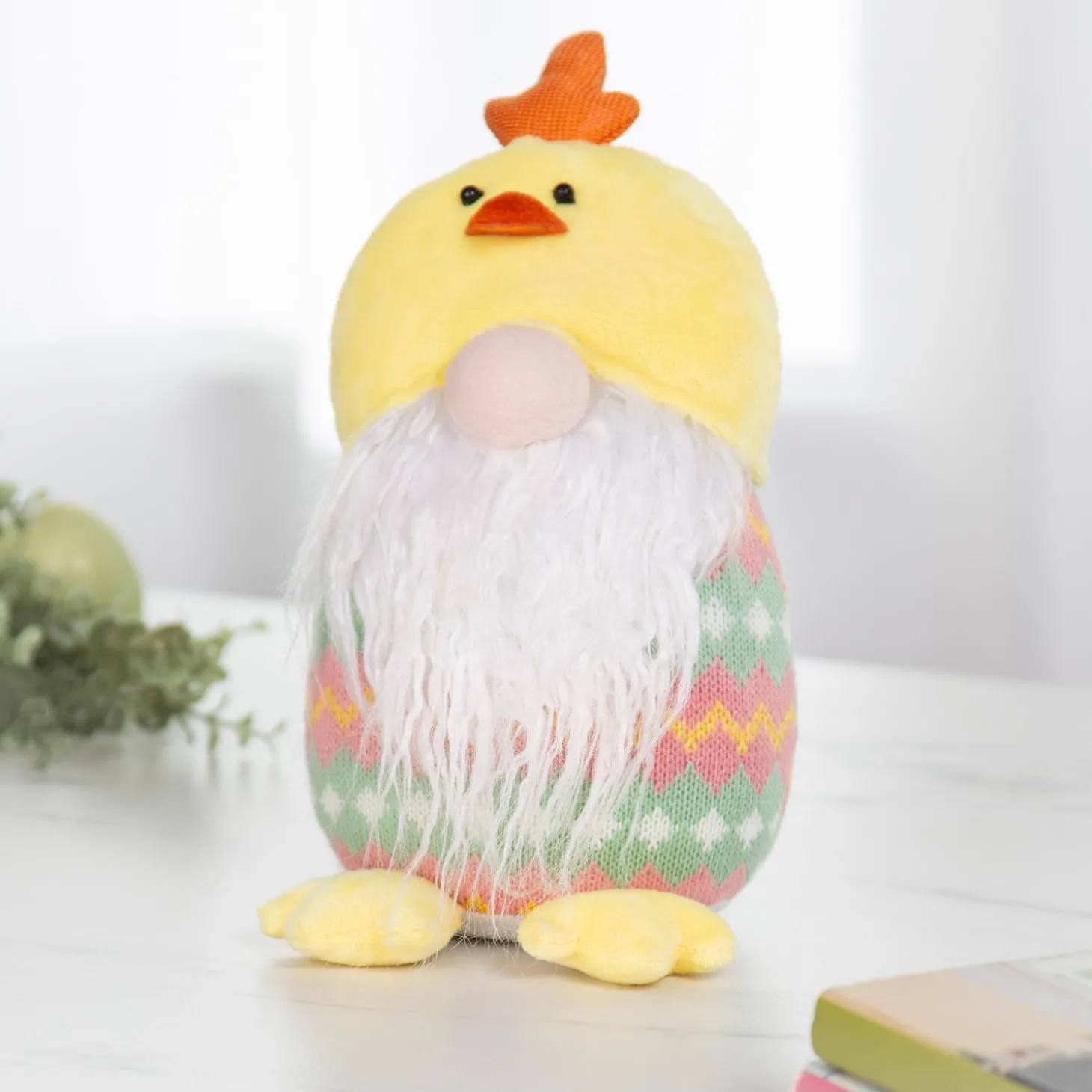 Decorative Accents>Plow & Hearth 12.5" Fabric Gnome with Chicken Hat Tabletop Décor