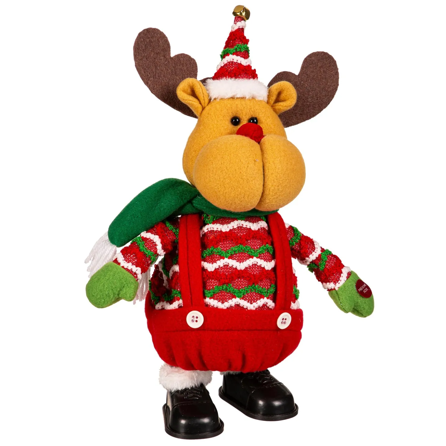 Decorative Accents>Plow & Hearth 13.5" Fabric Reindeer with Poseable Arms, Motion, & Music Table Décor