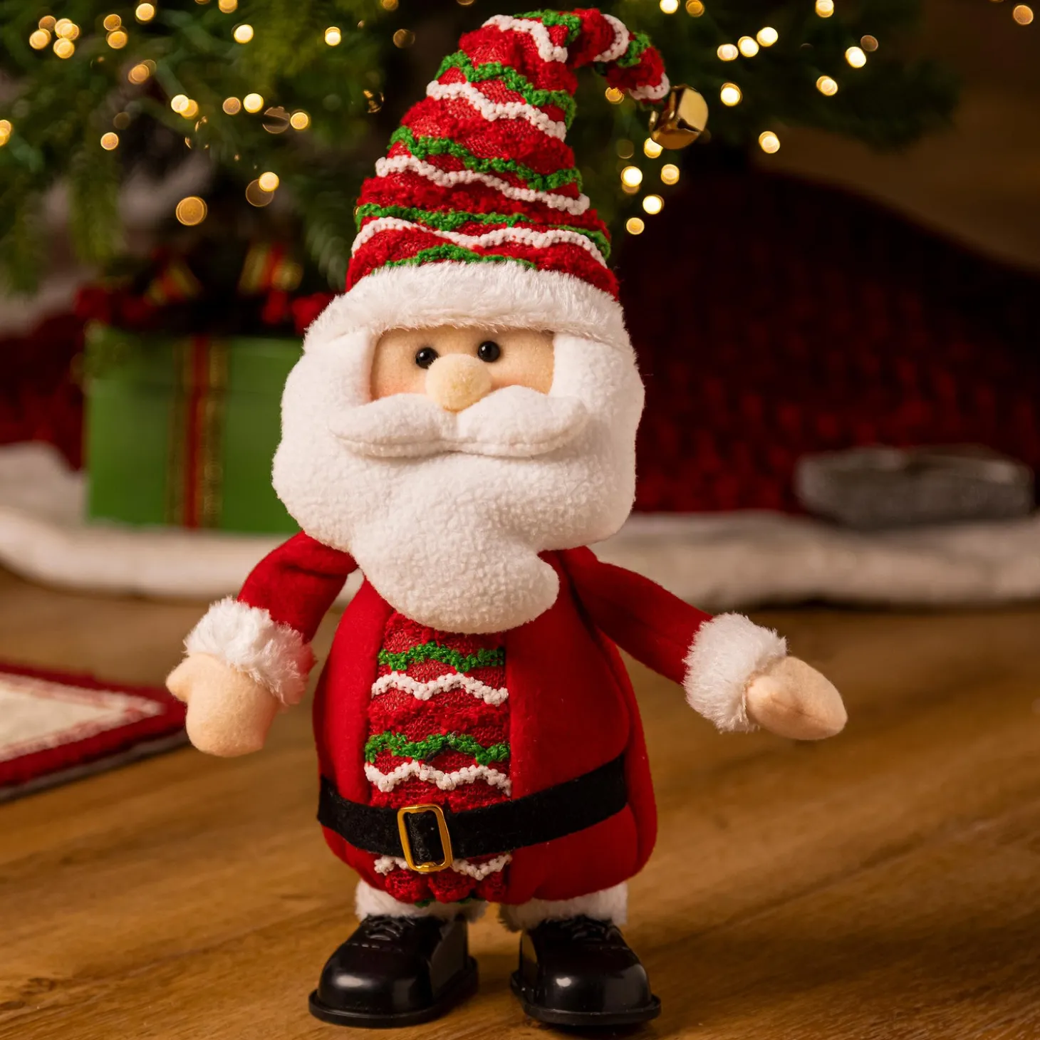 Decorative Accents>Plow & Hearth 13.5" Fabric Santa Claus with Motion & Music Table Décor