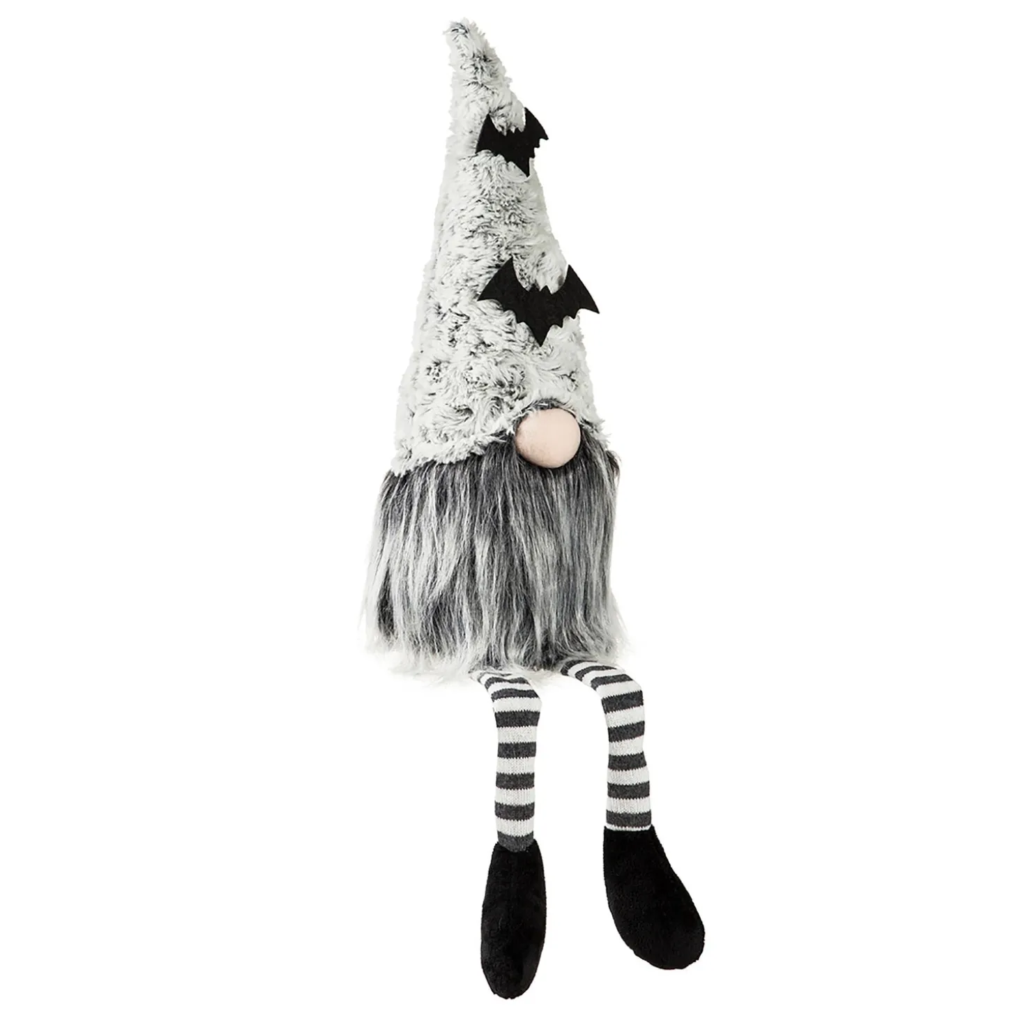 Decorative Accents>Plow & Hearth 23" Fabric Sitting Gnome with Bat Hat and Striped Socks Table Décor