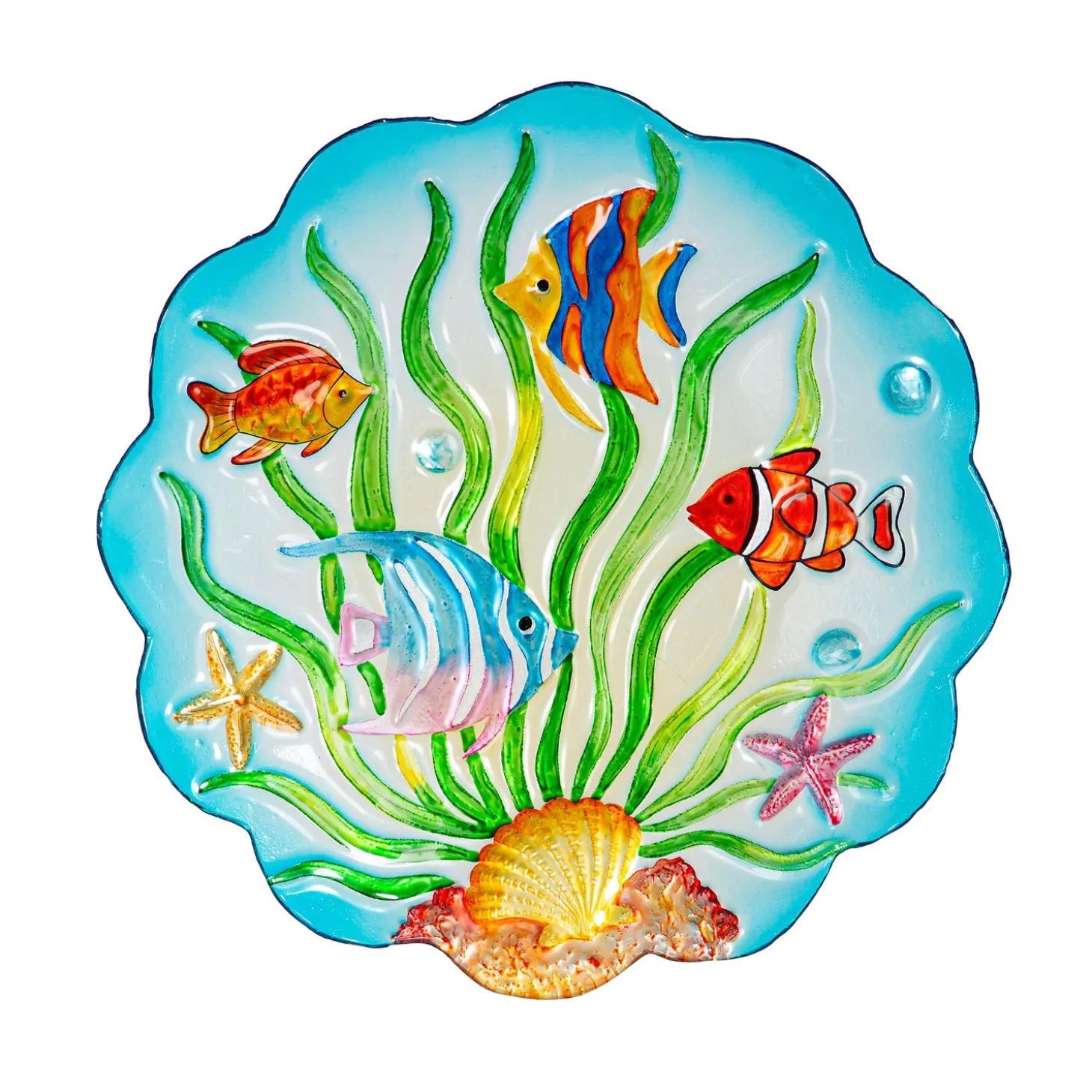 Birdbaths>Plow & Hearth 18" Glass Bird Bath, Sea Life