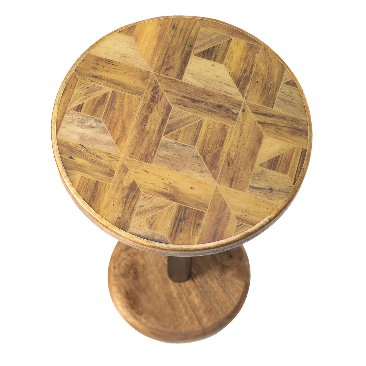 Accent Tables | Outdoor Side Tables>Plow & Hearth 24" H x 12" D Mango Wood with Round Mosaic Wood Finish Top Drink Table