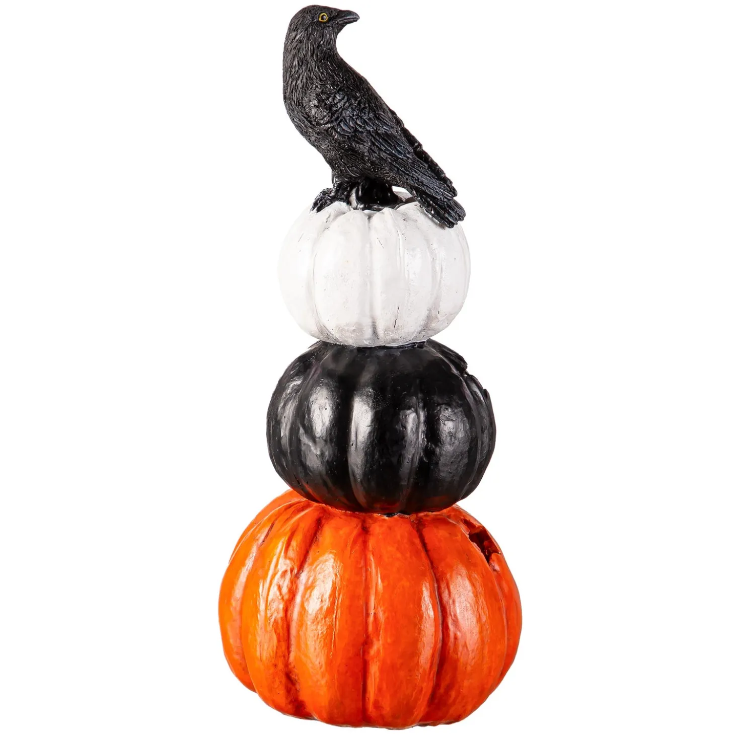 Garden Statues | Lighted Garden Decorations>Plow & Hearth 10.35" LED Resin Jack O'Lantern Pumpkins with Crow Tabletop Décor