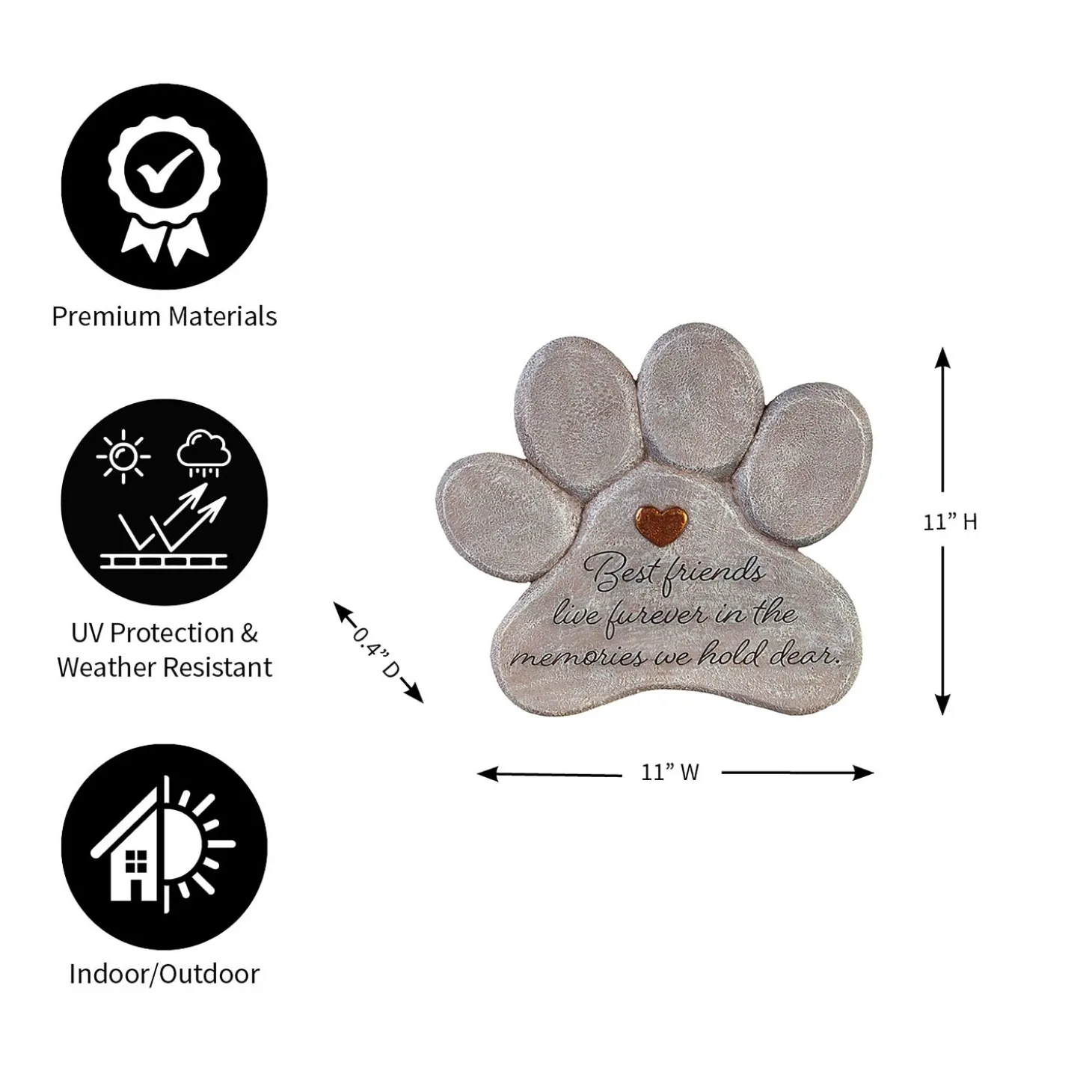 Memorial & Garden Plaques | Pathways & Stepping Stones>Plow & Hearth 11" Paw Shaped Pet Memorial Garden Stone, Best Friends Live Forever