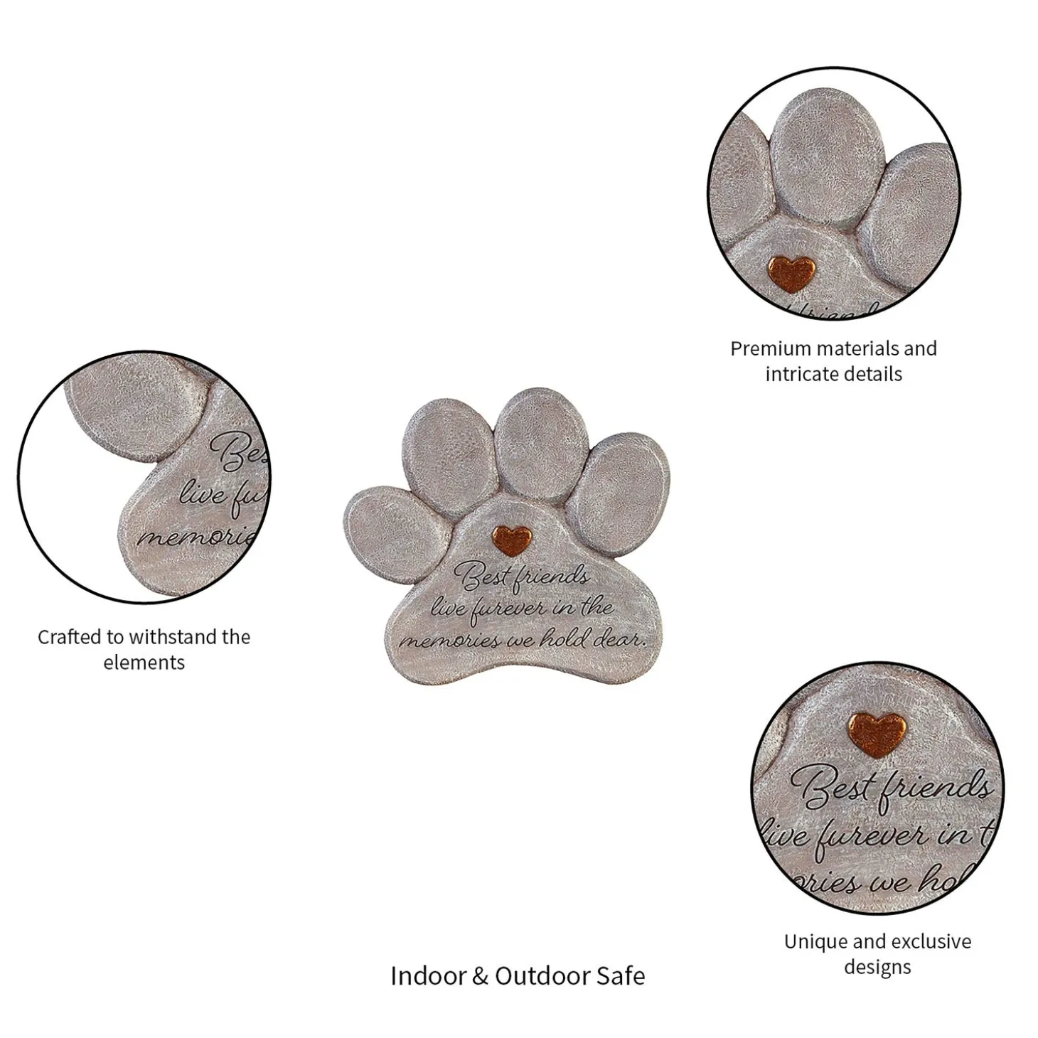 Memorial & Garden Plaques | Pathways & Stepping Stones>Plow & Hearth 11" Paw Shaped Pet Memorial Garden Stone, Best Friends Live Forever