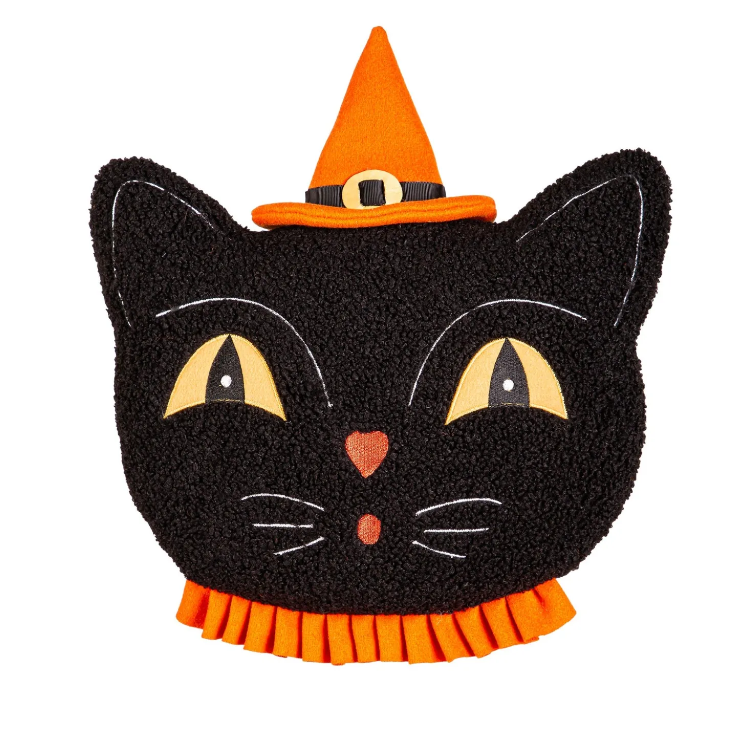 Decorative Pillows>Plow & Hearth 13" Shaped Pillow with Embroidering, Cat with Witches Hat Black