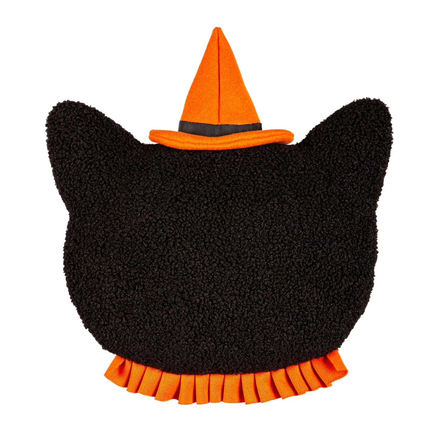 Decorative Pillows>Plow & Hearth 13" Shaped Pillow with Embroidering, Cat with Witches Hat Black