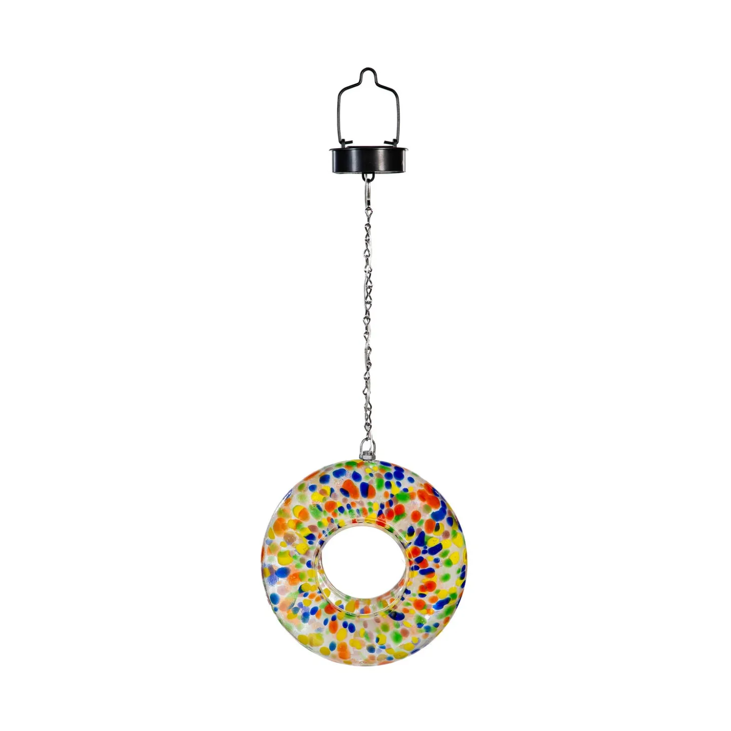 Solar Accents | Bird Feeders>Plow & Hearth 8"D Solar Art Glass Fly Through Bird Feeder, Color Wheel