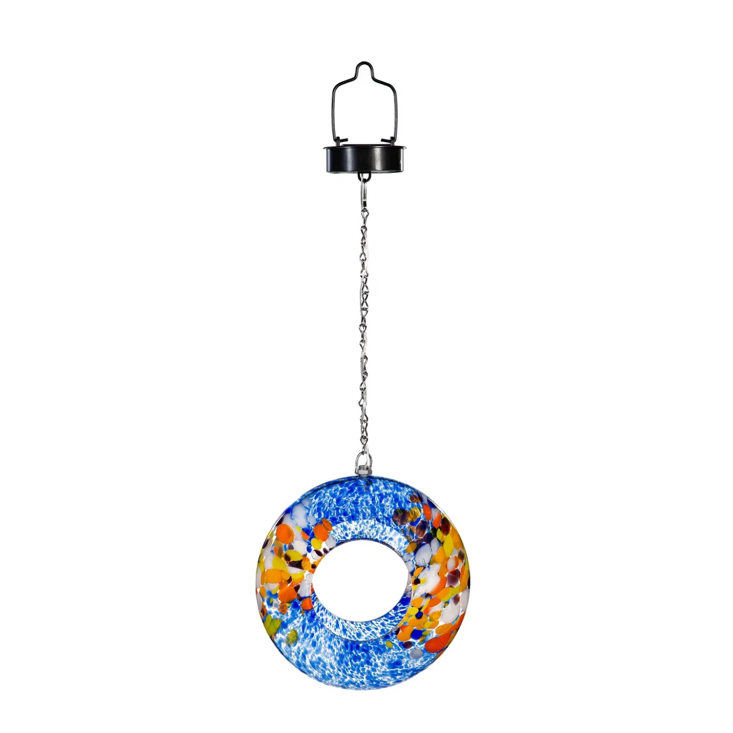 Solar Accents | Bird Feeders>Plow & Hearth 8"D Solar Art Glass Fly Through Bird Feeder, Sky Swirl