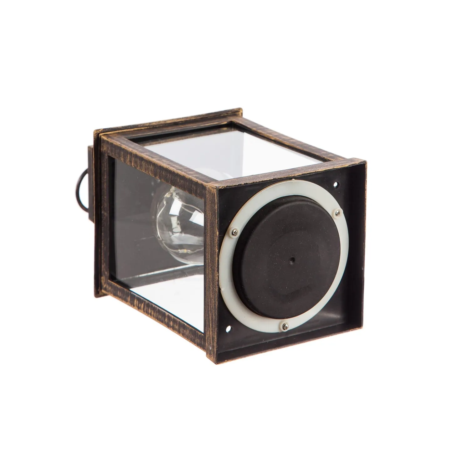 Outdoor Lamps | Candles & Lanterns>Plow & Hearth 8.5"H Battery Operated Twinkling Light Bulb Lantern, Black with Brushed Gold, Set of 2