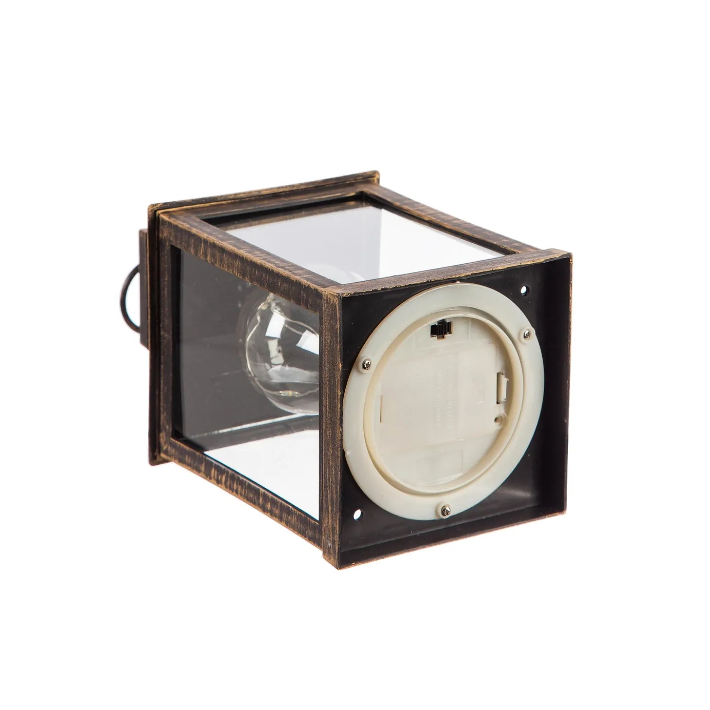 Outdoor Lamps | Candles & Lanterns>Plow & Hearth 8.5"H Battery Operated Twinkling Light Bulb Lantern, Black with Brushed Gold, Set of 2