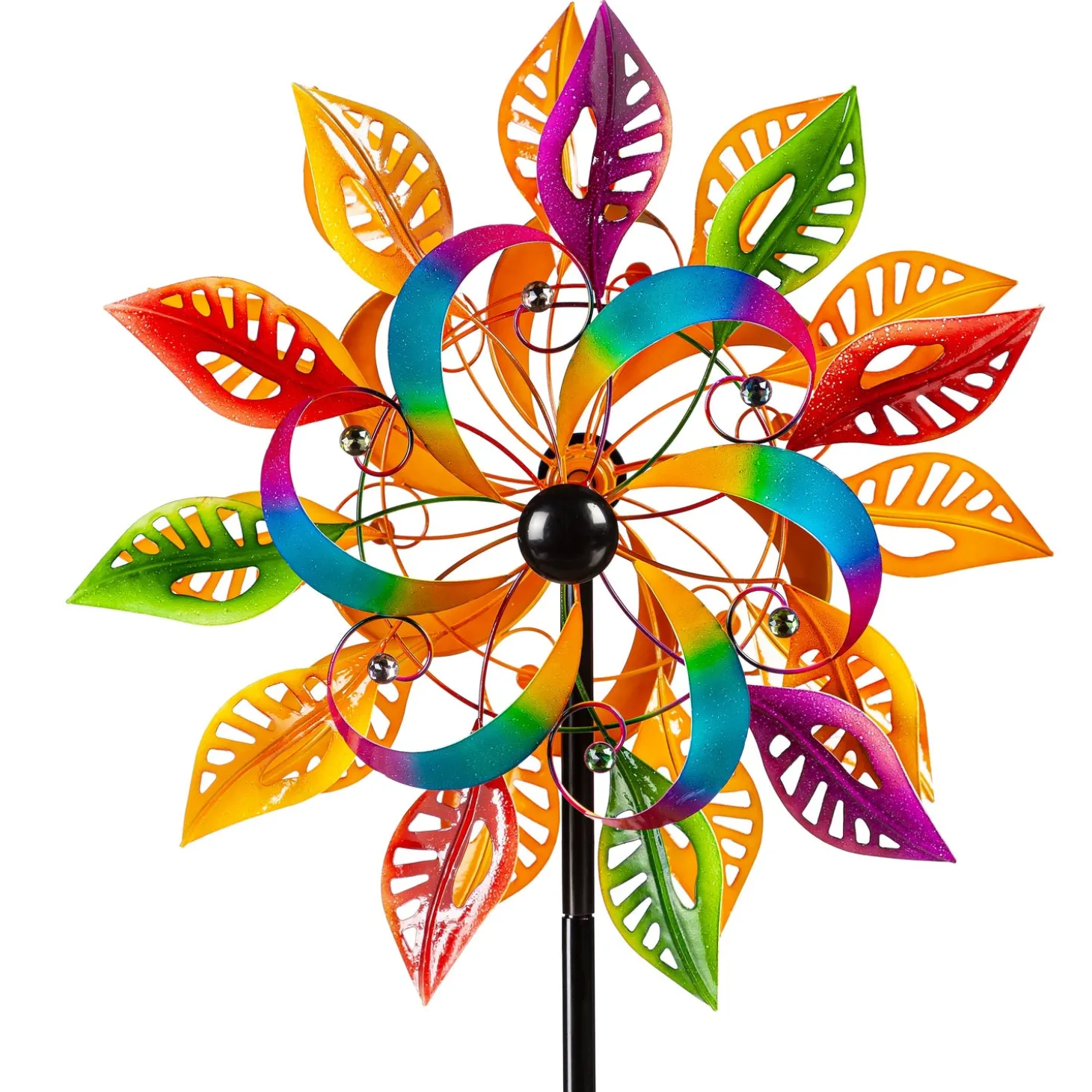 Wind Spinners>Plow & Hearth 75"H Colorful Filigree Leaves Wind Spinner