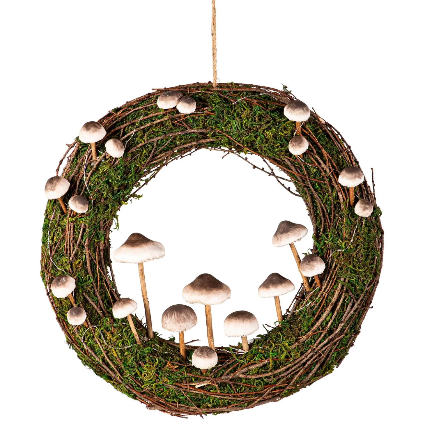 Wreaths | Faux Flowers & Plants>Plow & Hearth Rattan Mushroom Wreath With Lights