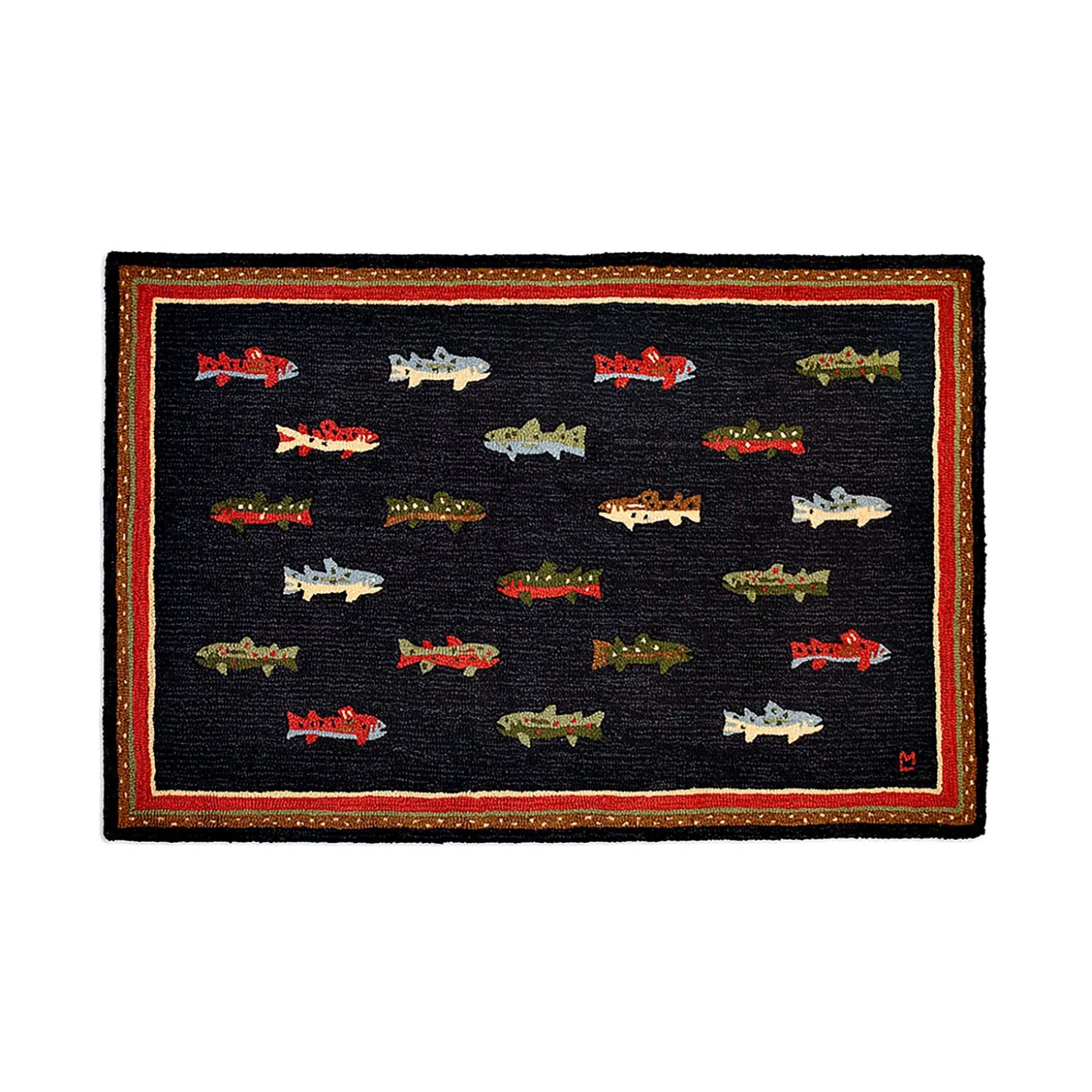 Area Rugs>Plow & Hearth River Fish Hand-Hooked Wool Accent Rug, 4' x 6'