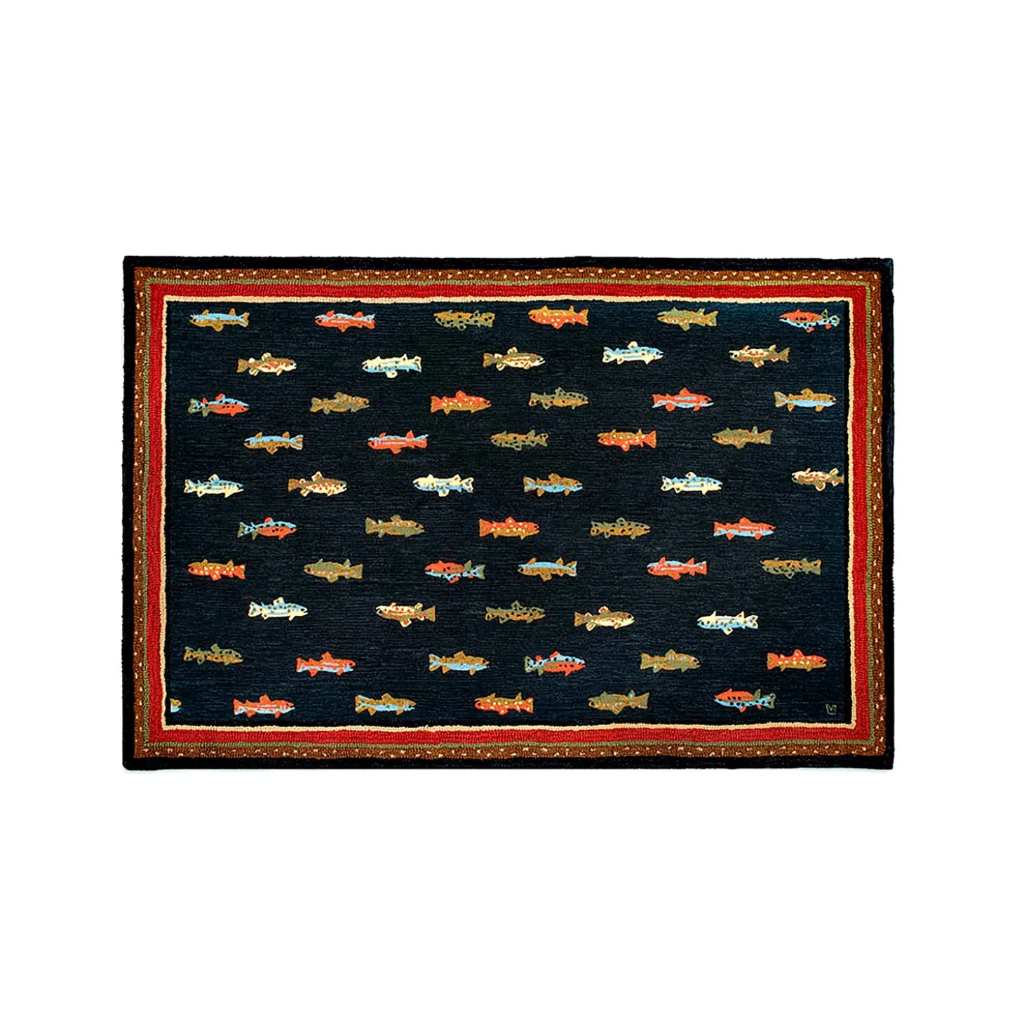 Area Rugs>Plow & Hearth River Fish Hand-Hooked Wool Accent Rug, 6' x 9'