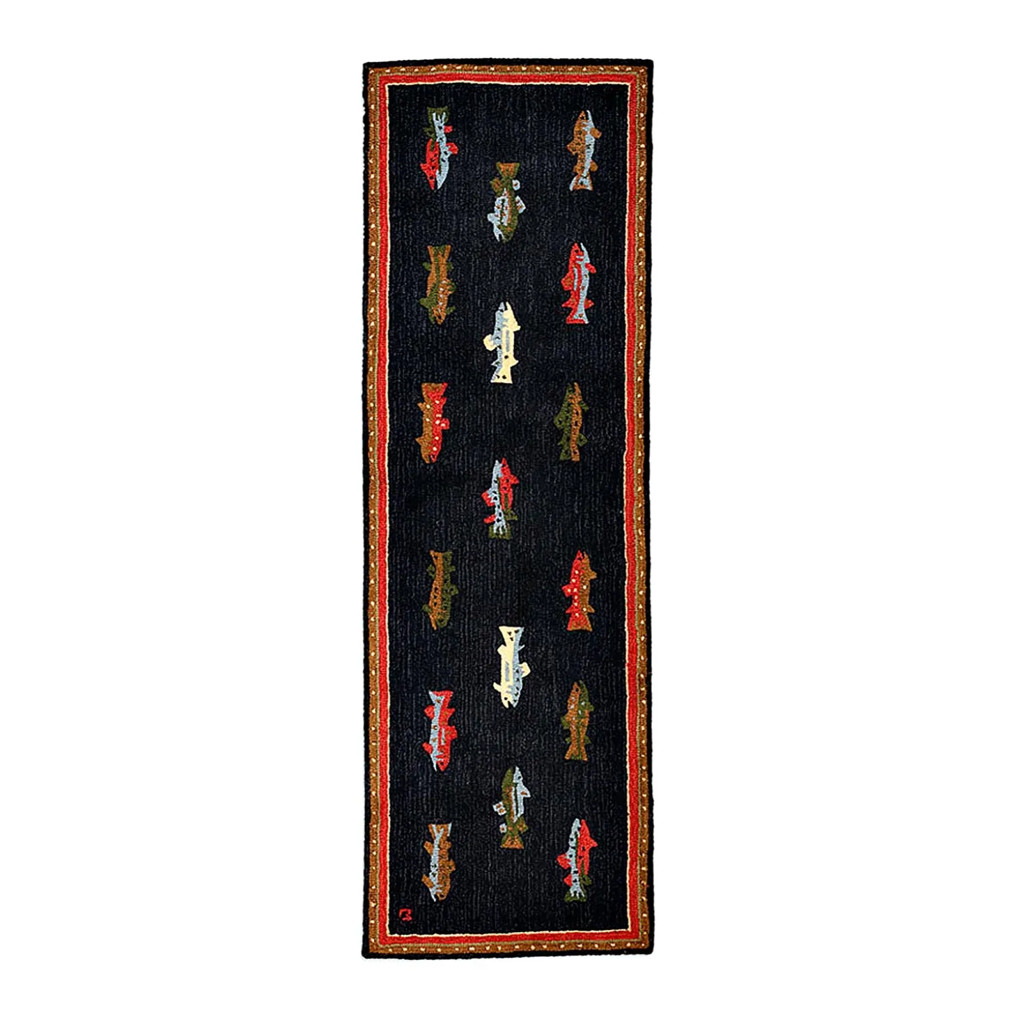 Area Rugs>Plow & Hearth River Fish Hand-Hooked Wool Accent Rug, 2'5" x 8' Runner