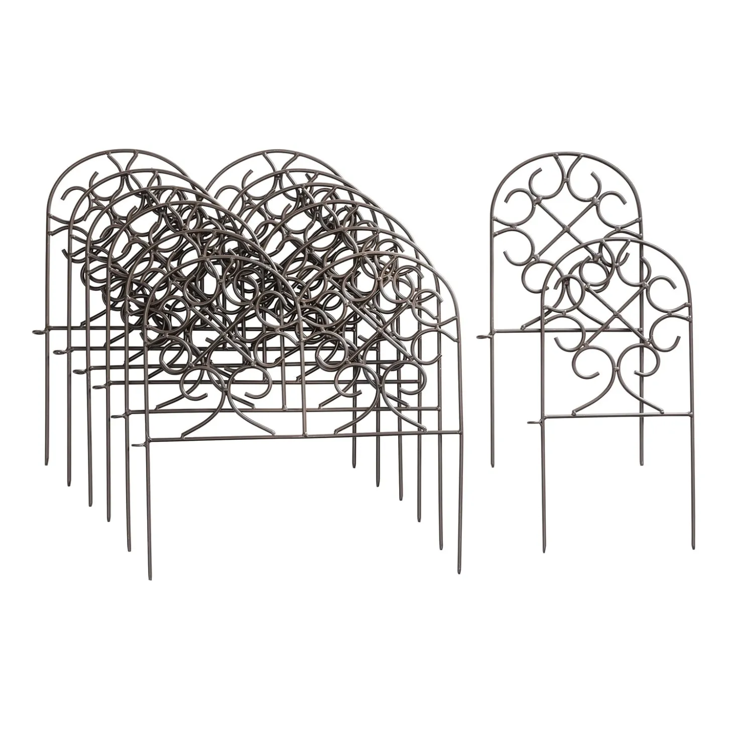 Garden Fencing & Edging>Plow & Hearth Scrollwork Wrought Iron Edging with Ground Stakes and Gunmetal Finish